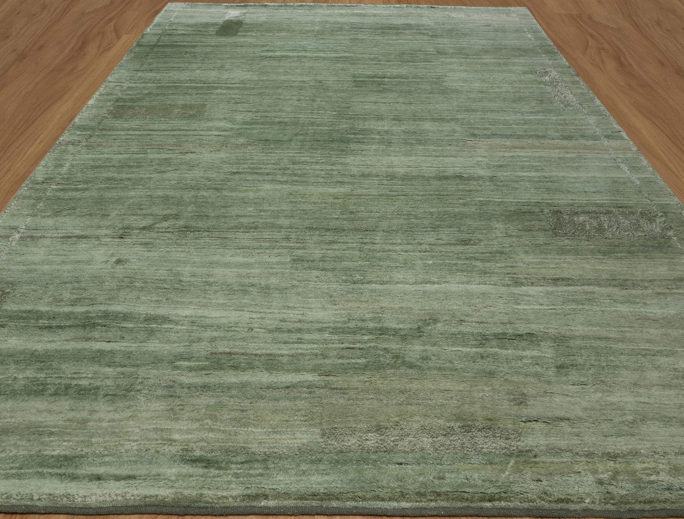 Still Water Fern Sage Wool Rug, Hand-Knotted Tonal Sheen, Muted Green Area Rug 9x12 | Custom Size