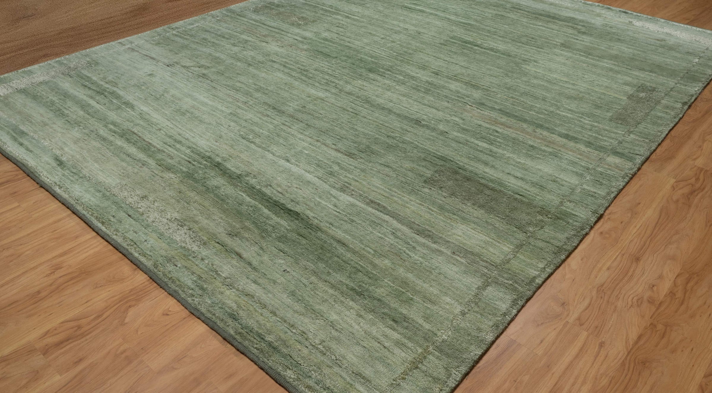 Still Water Fern Sage Wool Rug, Hand-Knotted Tonal Sheen, Muted Green Area Rug 9x12 | Custom Size