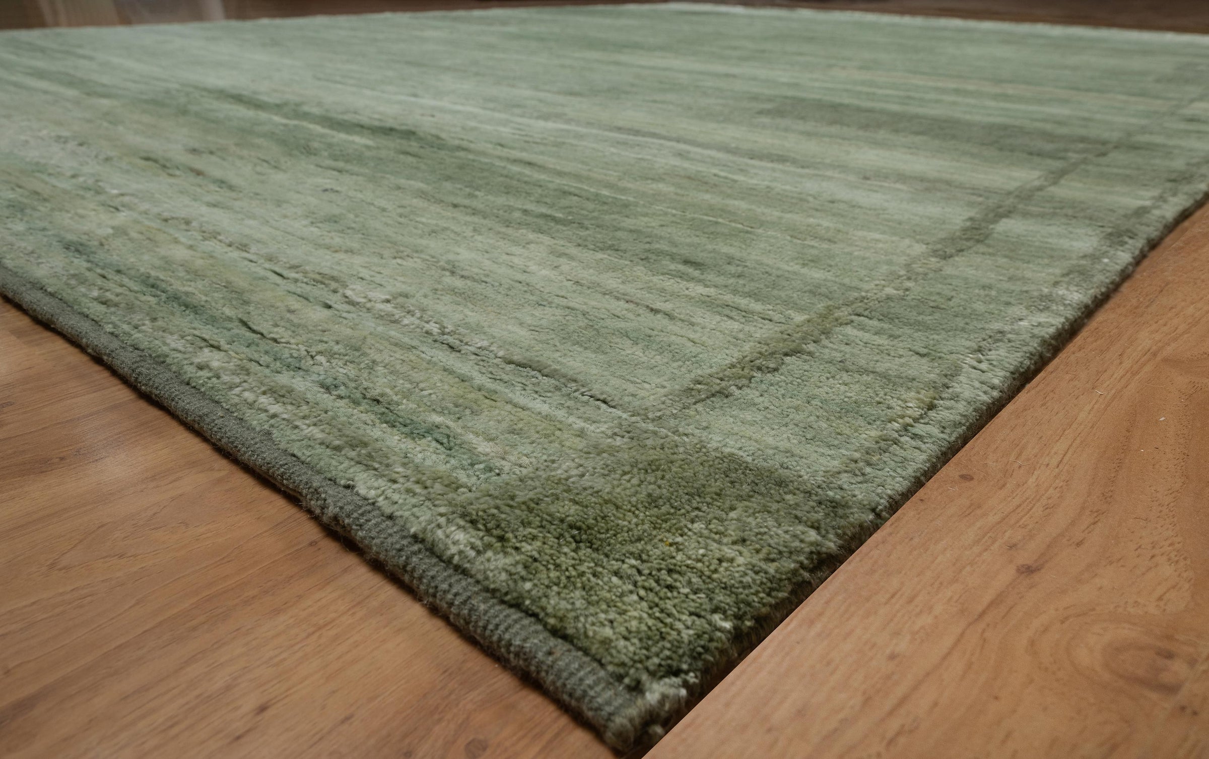 Still Water Fern Sage Wool Rug, Hand-Knotted Tonal Sheen, Muted Green Area Rug 9x12 | Custom Size
