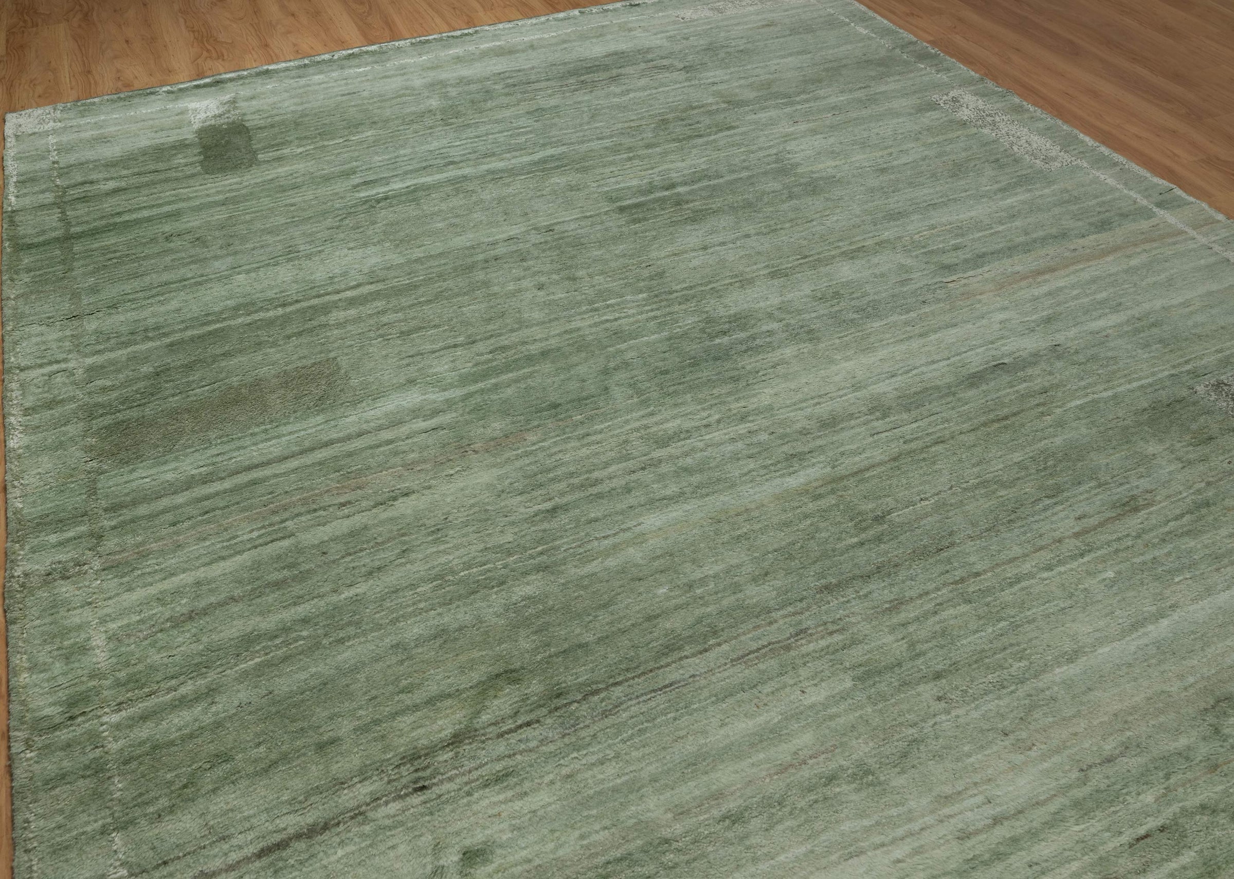 Still Water Fern Sage Wool Rug, Hand-Knotted Tonal Sheen, Muted Green Area Rug 9x12 | Custom Size