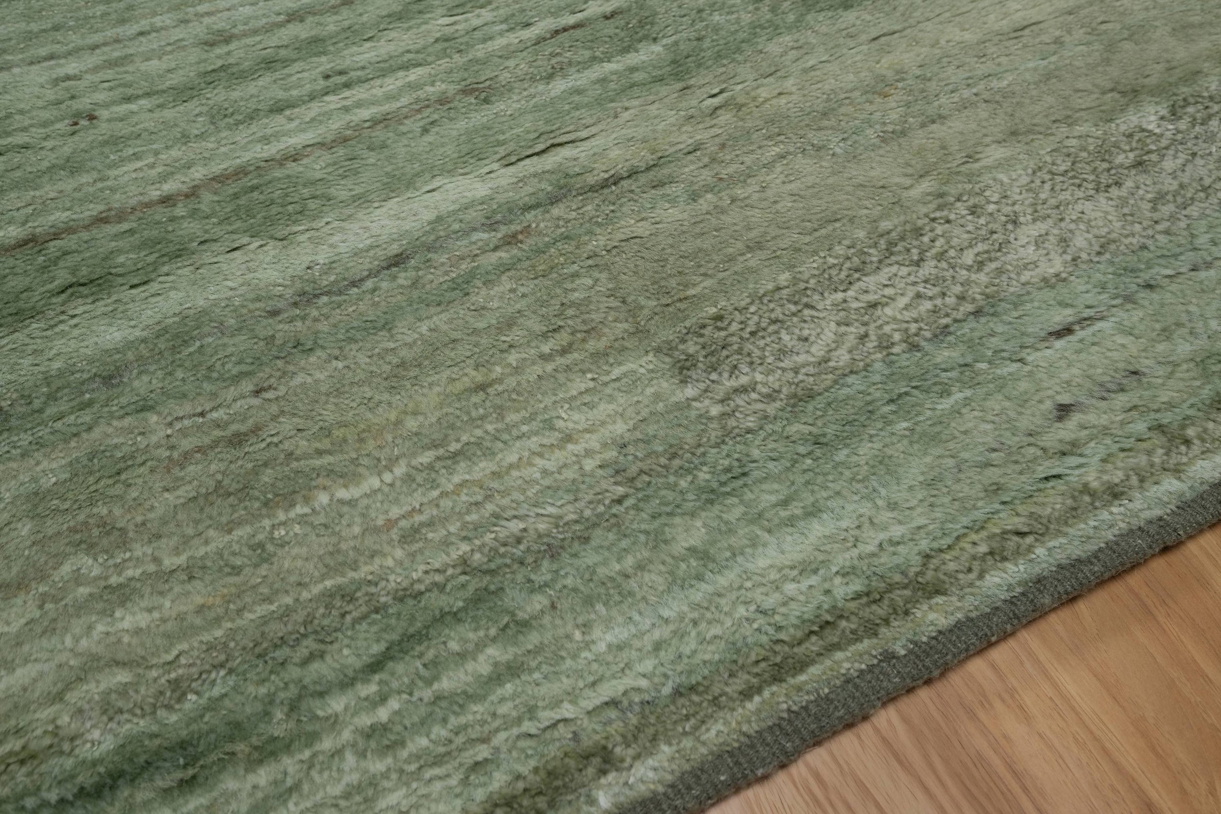 Still Water Fern Sage Wool Rug, Hand-Knotted Tonal Sheen, Muted Green Area Rug 9x12 | Custom Size