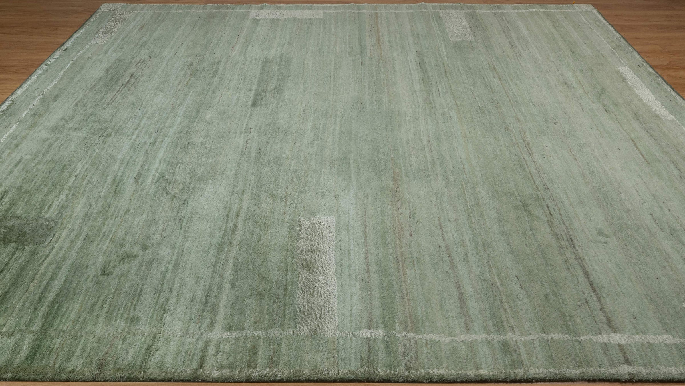 Still Water Fern Sage Wool Rug, Hand-Knotted Tonal Sheen, Muted Green Area Rug 9x12 | Custom Size