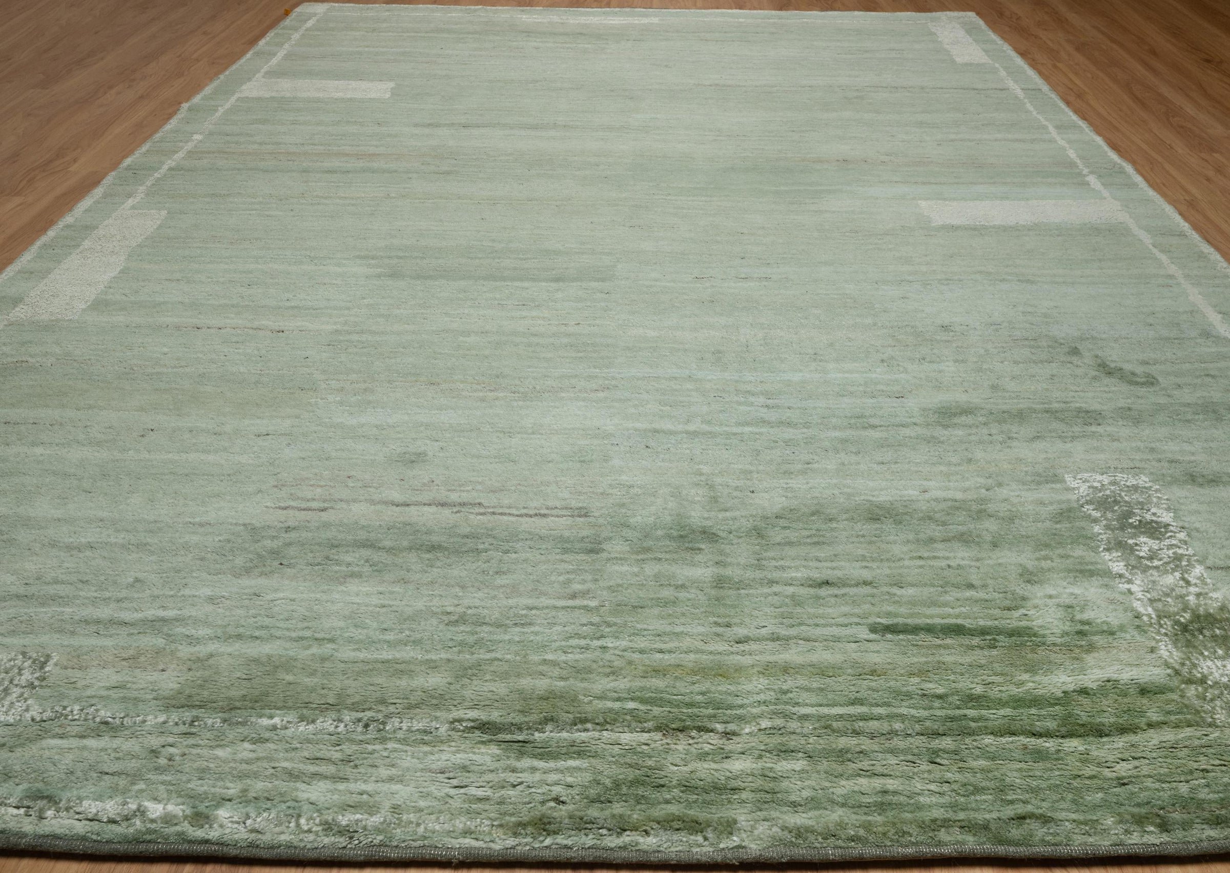 Still Water Fern Sage Wool Rug, Hand-Knotted Tonal Sheen, Muted Green Area Rug 9x12 | Custom Size