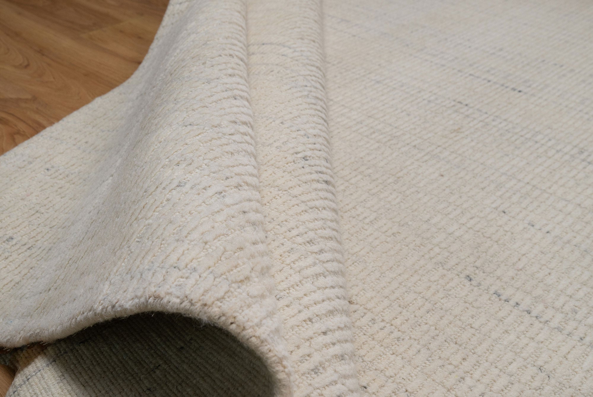 Open Field Linen Ivory Wool Rug, Hand-Woven Flatweave, Natural Cream Minimalist Area Rug 8x10 | Custom Size