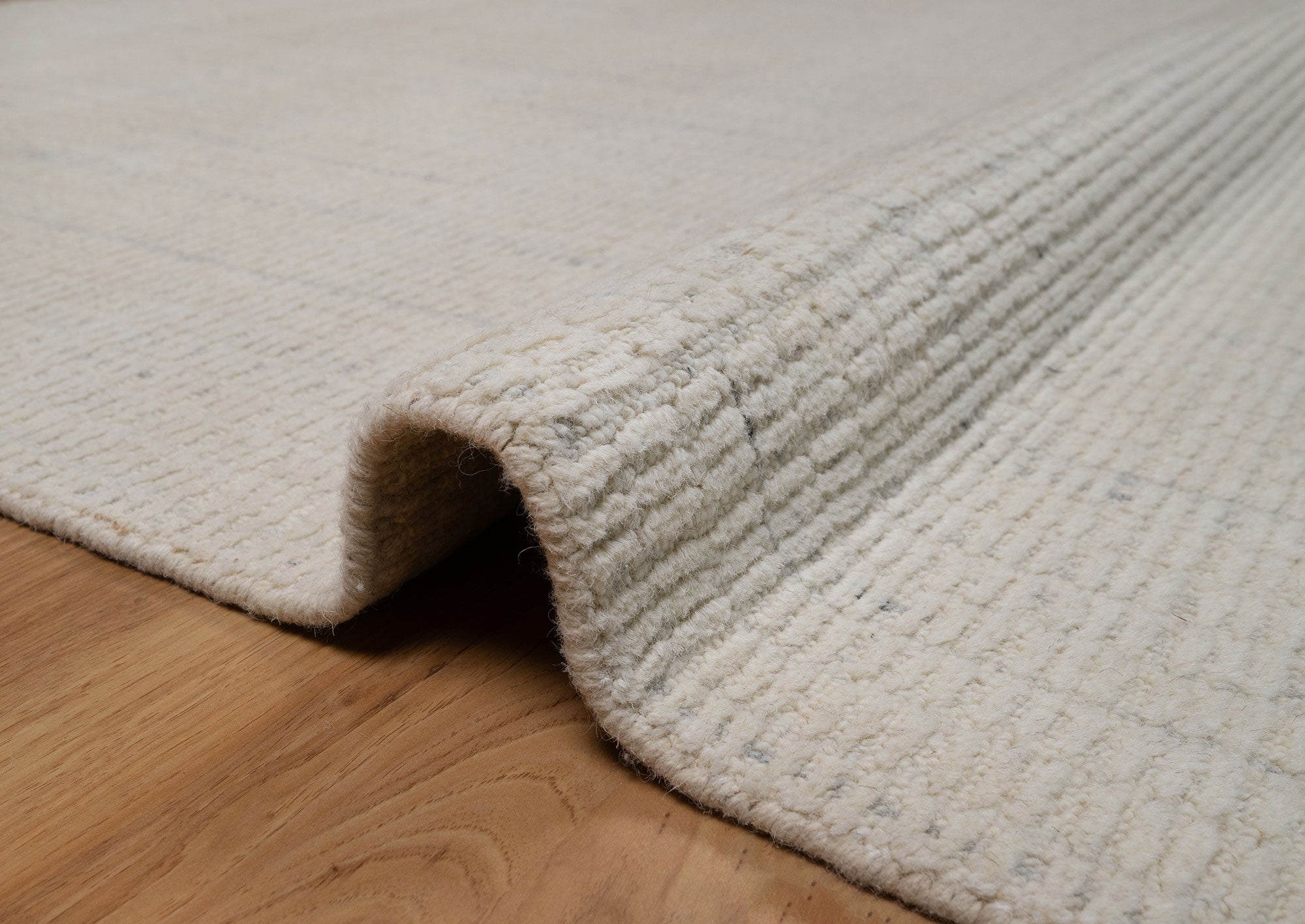 Open Field Linen Ivory Wool Rug, Hand-Woven Flatweave, Natural Cream Minimalist Area Rug 8x10 | Custom Size