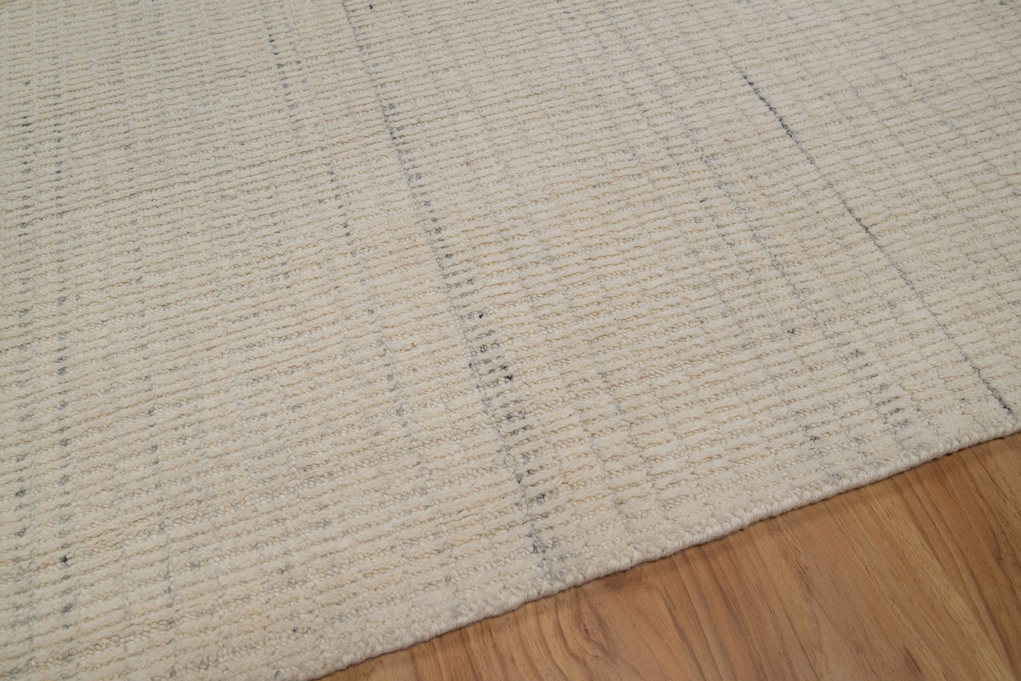 Open Field Linen Ivory Wool Rug, Hand-Woven Flatweave, Natural Cream Minimalist Area Rug 8x10 | Custom Size