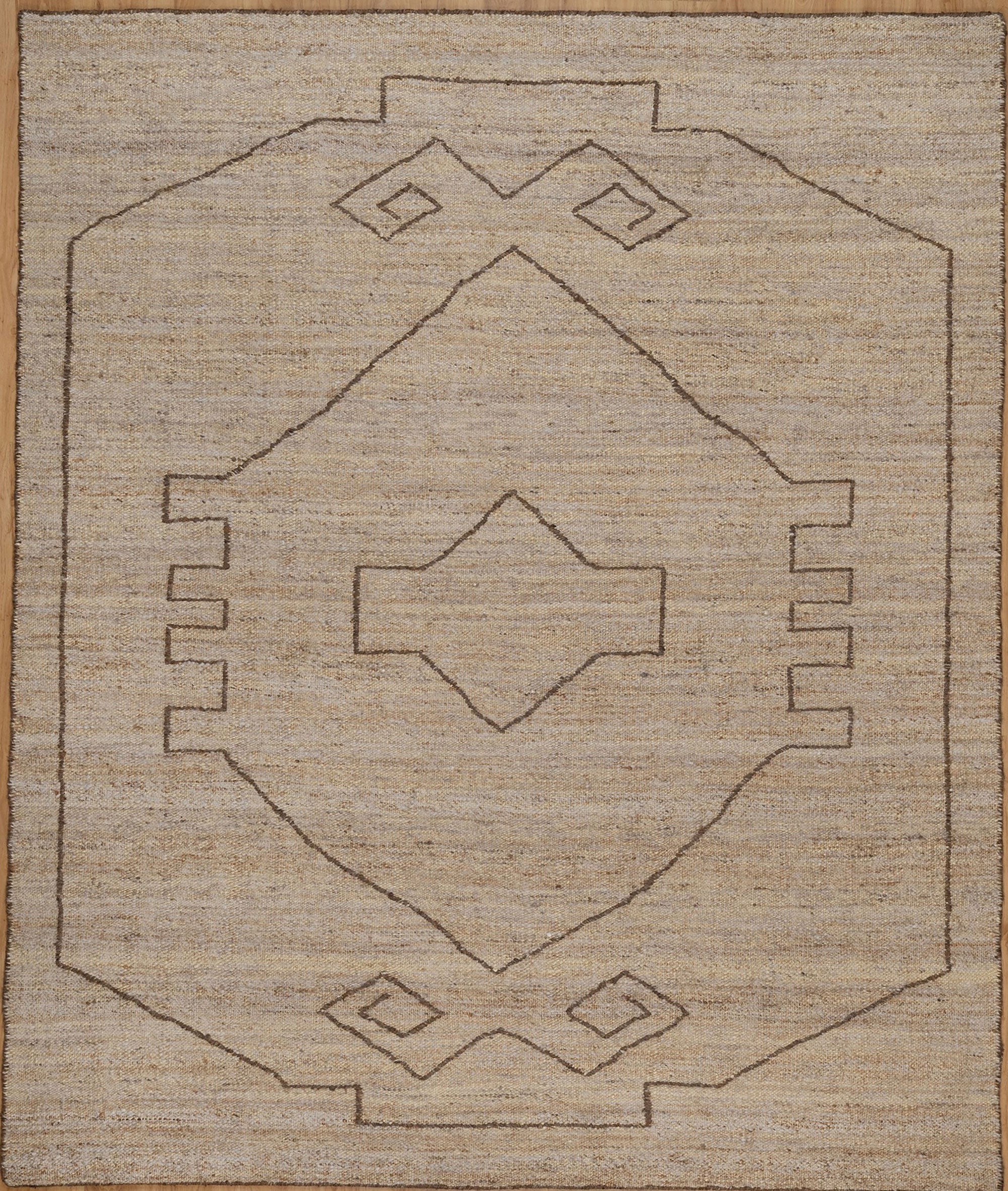 Open Field Echo Oat Wool Rug, Hand-Woven Tribal Medallion, Natural Beige Berber Area Rug 8x10 | Custom Size