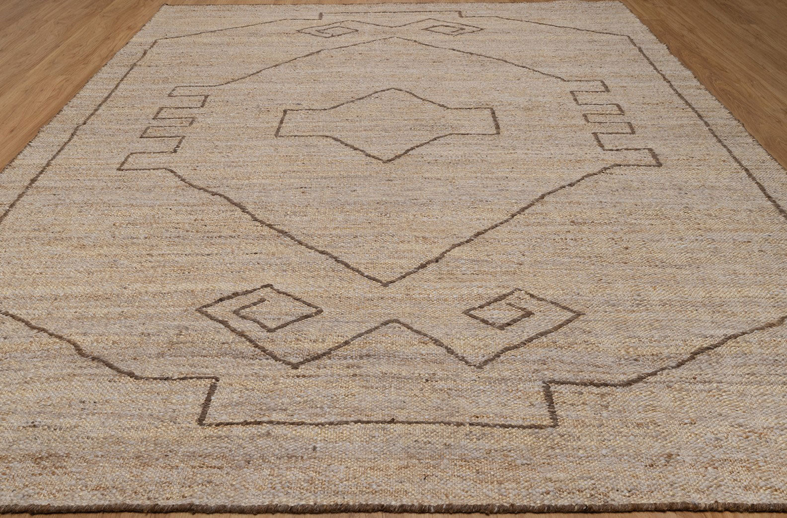 Open Field Echo Oat Wool Rug, Hand-Woven Tribal Medallion, Natural Beige Berber Area Rug 8x10 | Custom Size