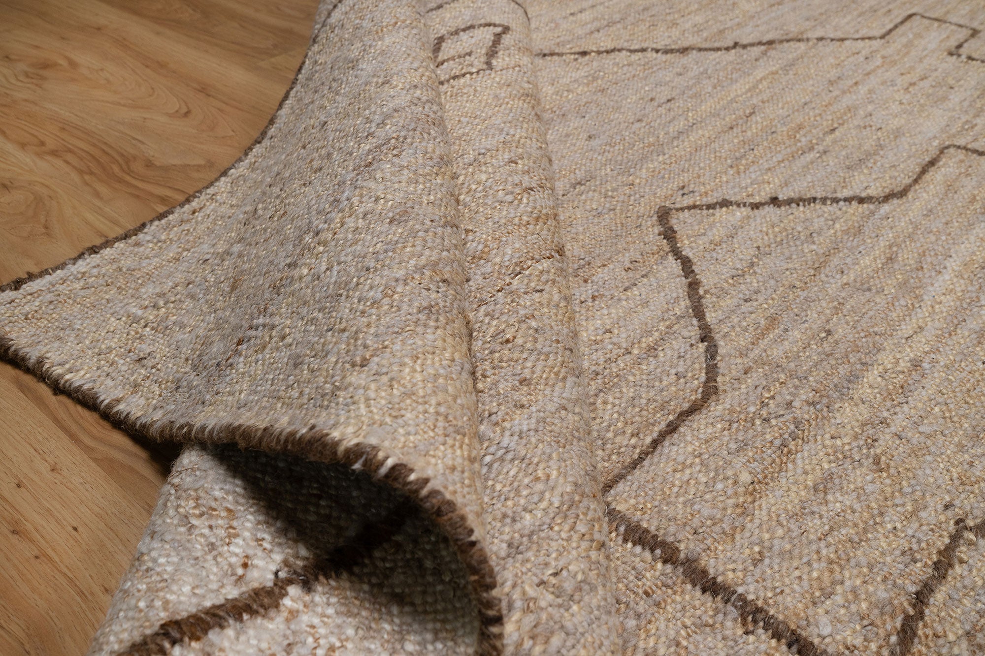 Open Field Echo Oat Wool Rug, Hand-Woven Tribal Medallion, Natural Beige Berber Area Rug 8x10 | Custom Size
