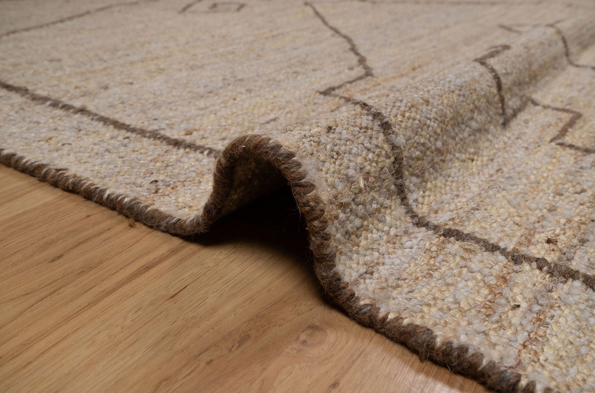 Open Field Echo Oat Wool Rug, Hand-Woven Tribal Medallion, Natural Beige Berber Area Rug 8x10 | Custom Size