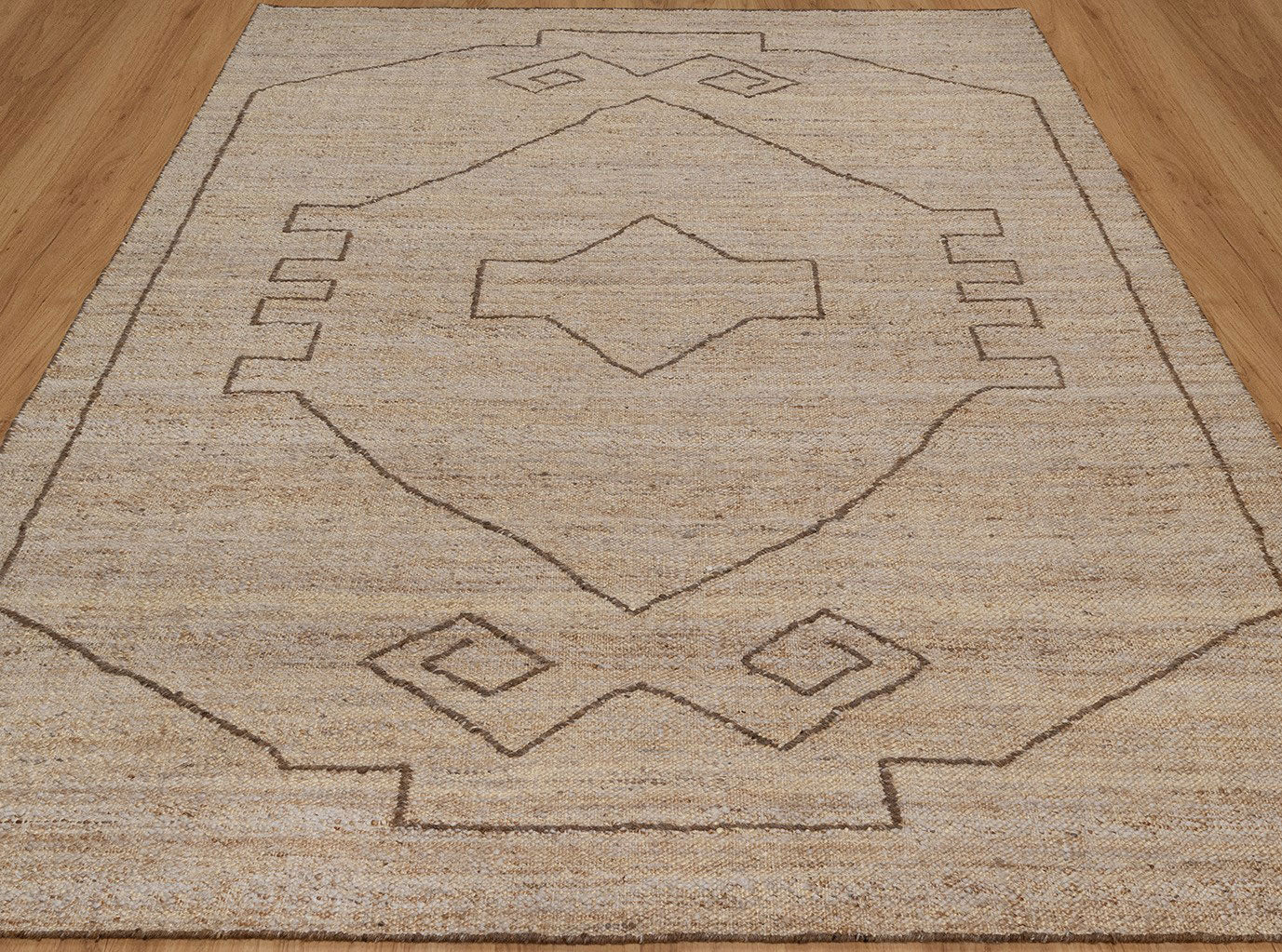 Open Field Echo Oat Wool Rug, Hand-Woven Tribal Medallion, Natural Beige Berber Area Rug 8x10 | Custom Size