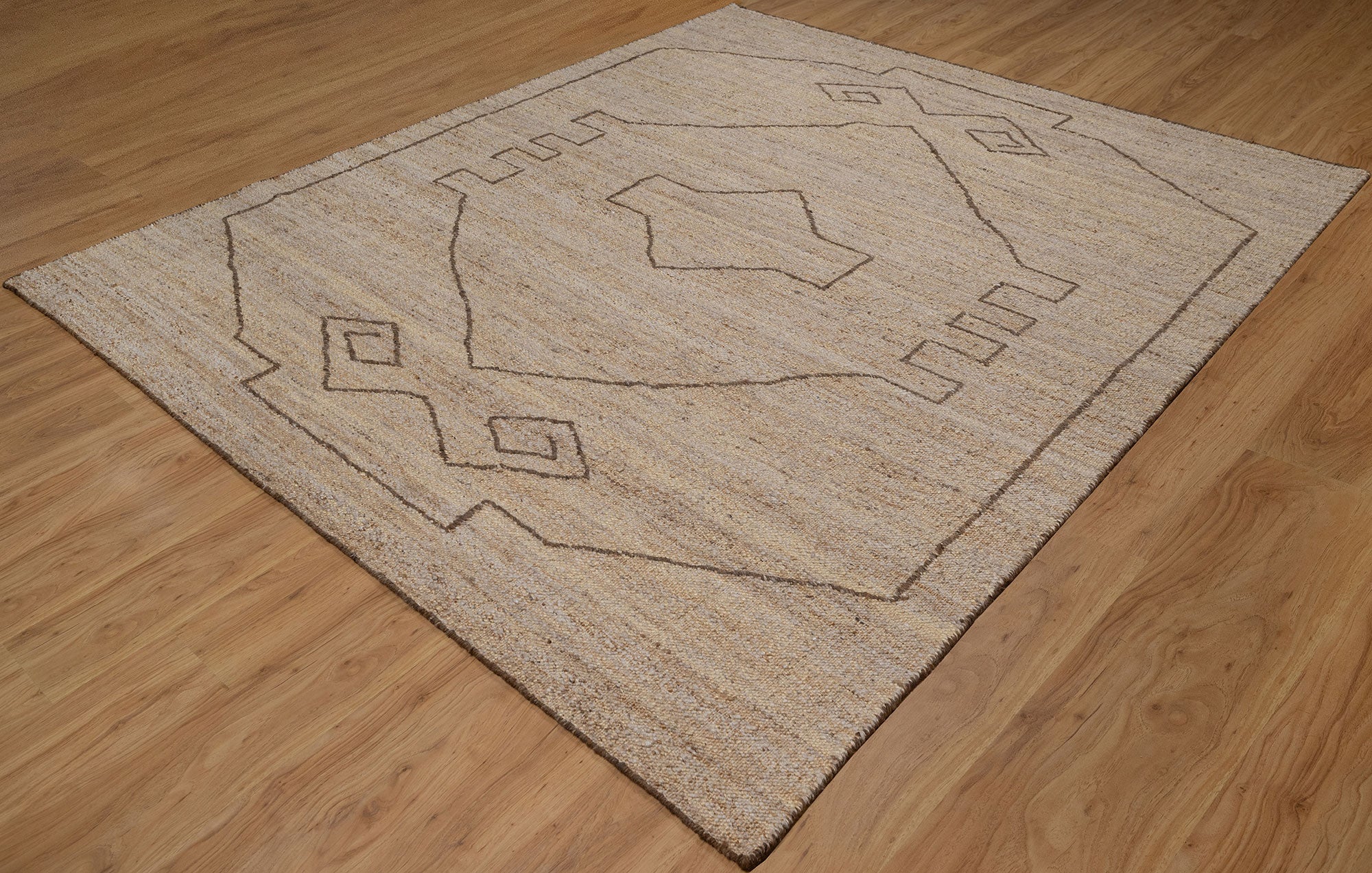 Open Field Echo Oat Wool Rug, Hand-Woven Tribal Medallion, Natural Beige Berber Area Rug 8x10 | Custom Size