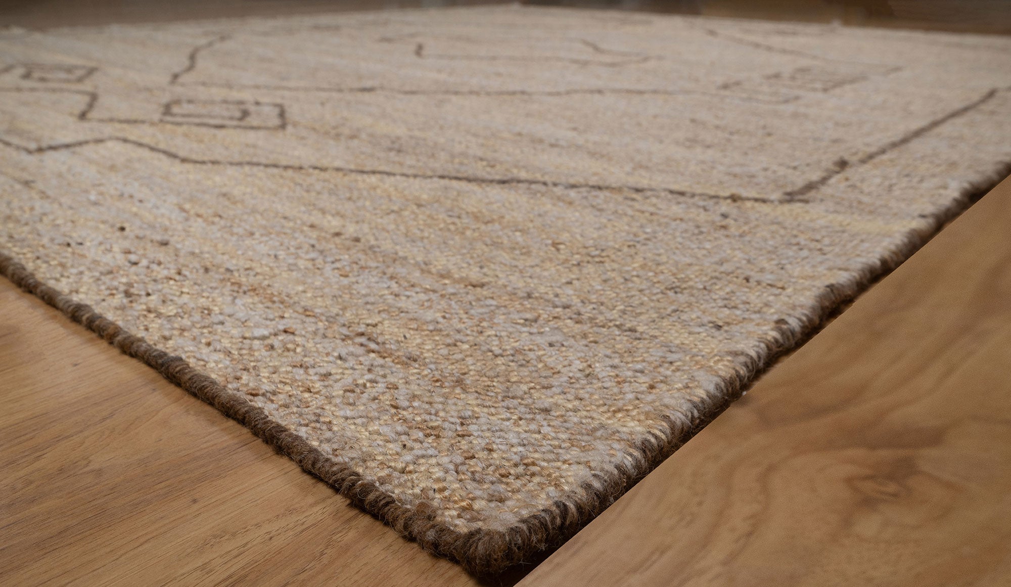 Open Field Echo Oat Wool Rug, Hand-Woven Tribal Medallion, Natural Beige Berber Area Rug 8x10 | Custom Size