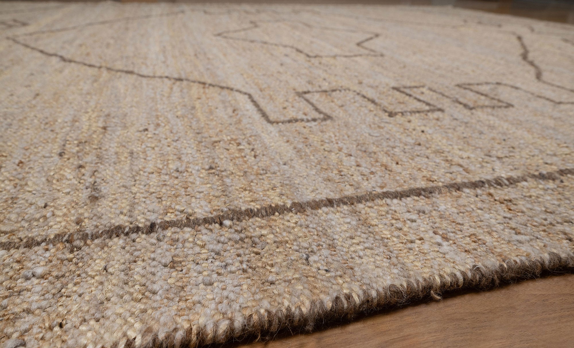Open Field Echo Oat Wool Rug, Hand-Woven Tribal Medallion, Natural Beige Berber Area Rug 8x10 | Custom Size