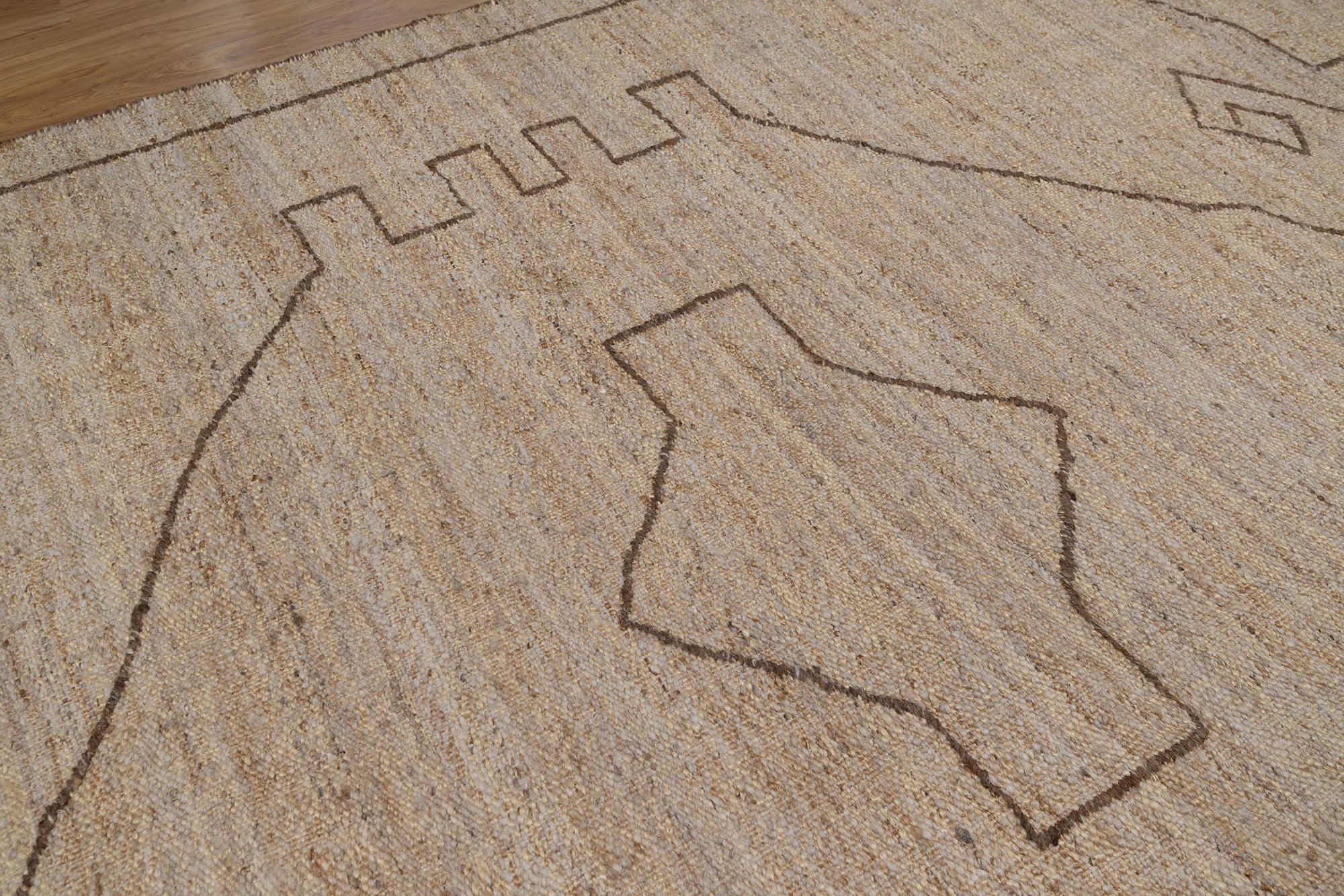 Open Field Echo Oat Wool Rug, Hand-Woven Tribal Medallion, Natural Beige Berber Area Rug 8x10 | Custom Size