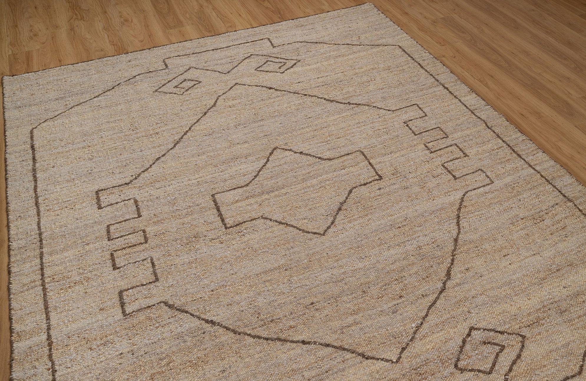 Open Field Echo Oat Wool Rug, Hand-Woven Tribal Medallion, Natural Beige Berber Area Rug 8x10 | Custom Size