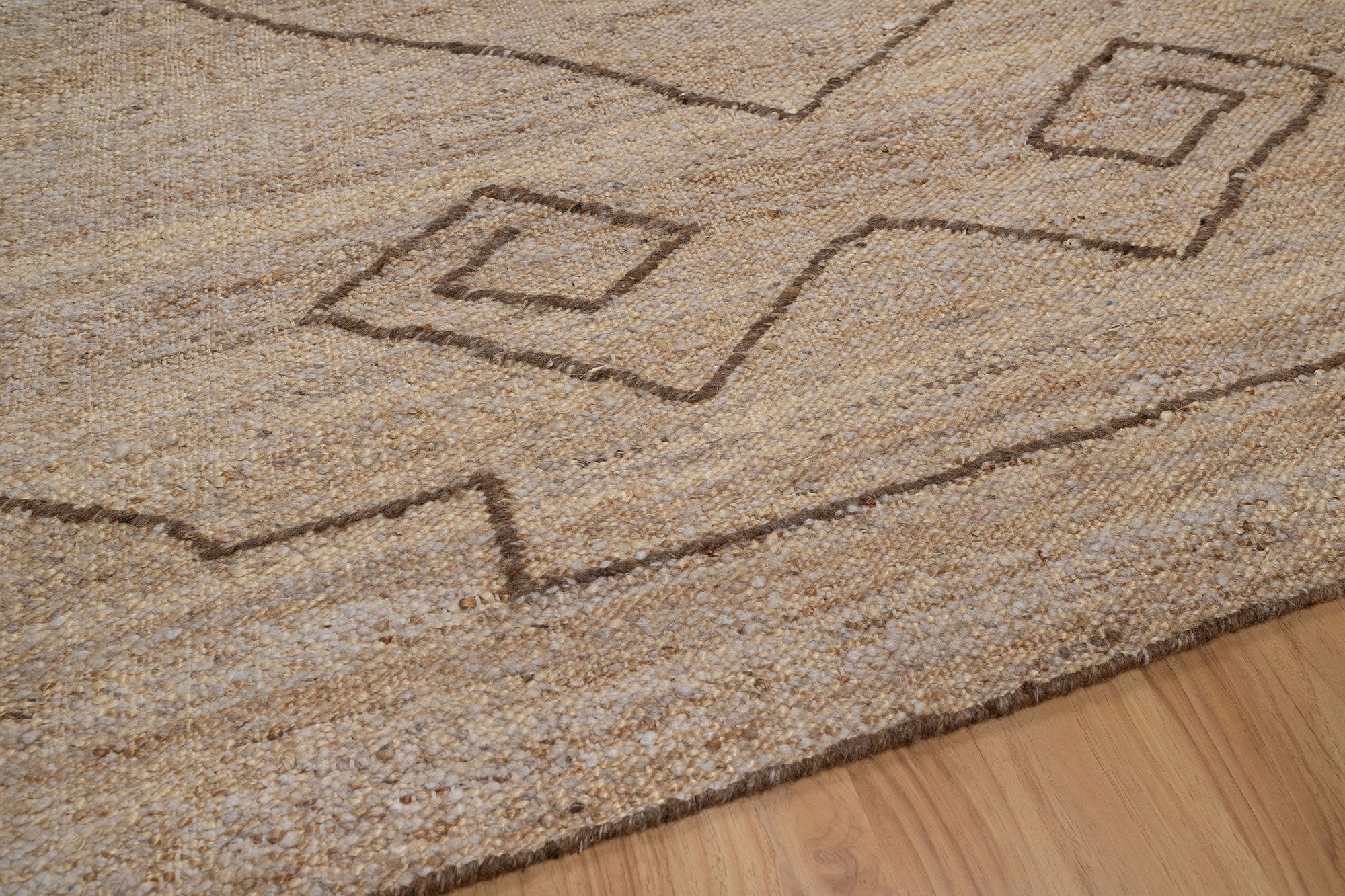 Open Field Echo Oat Wool Rug, Hand-Woven Tribal Medallion, Natural Beige Berber Area Rug 8x10 | Custom Size