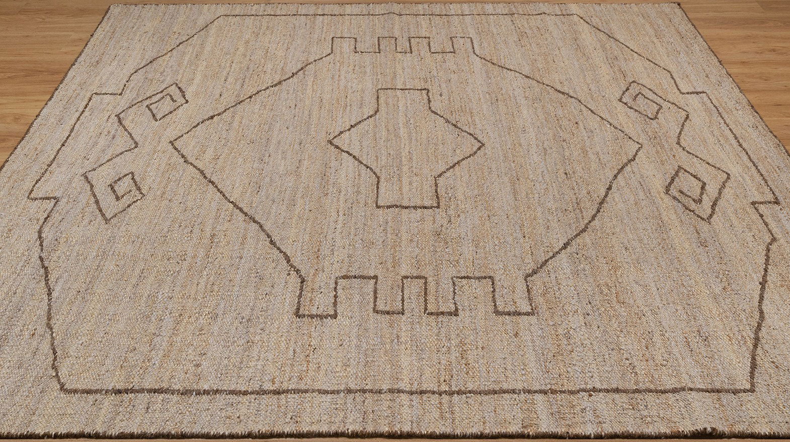 Open Field Echo Oat Wool Rug, Hand-Woven Tribal Medallion, Natural Beige Berber Area Rug 8x10 | Custom Size