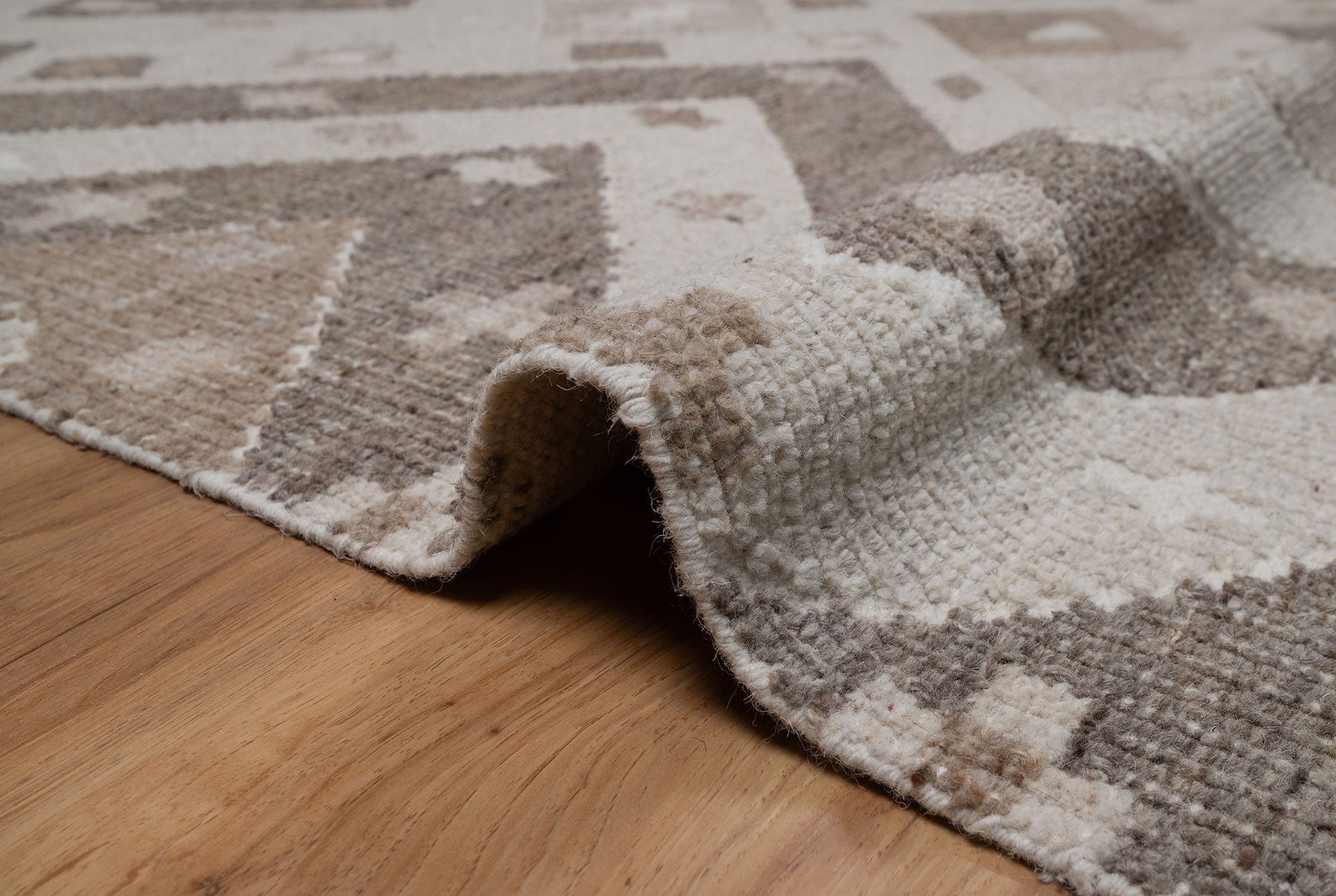 Soft Ground Mica Oat Wool Rug, Hand-Woven Diamond Kilim, Ivory Taupe Tribal Area Rug 8x10 | Custom Size