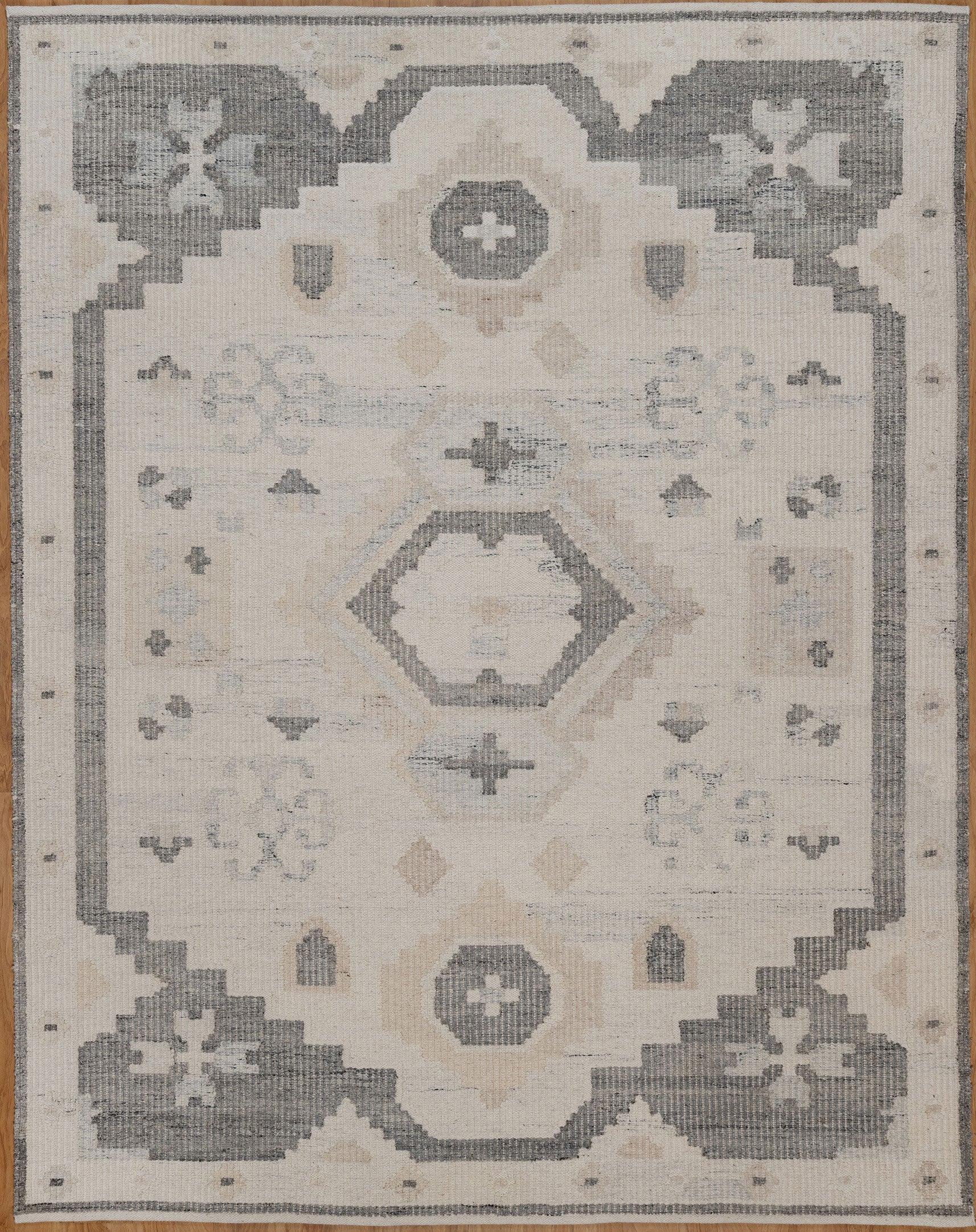 Soft Ground Feldspar Ivory Wool Rug, Hand-Woven Oushak Medallion, Cream Grey Vintage Area Rug 8x10 | Custom Size