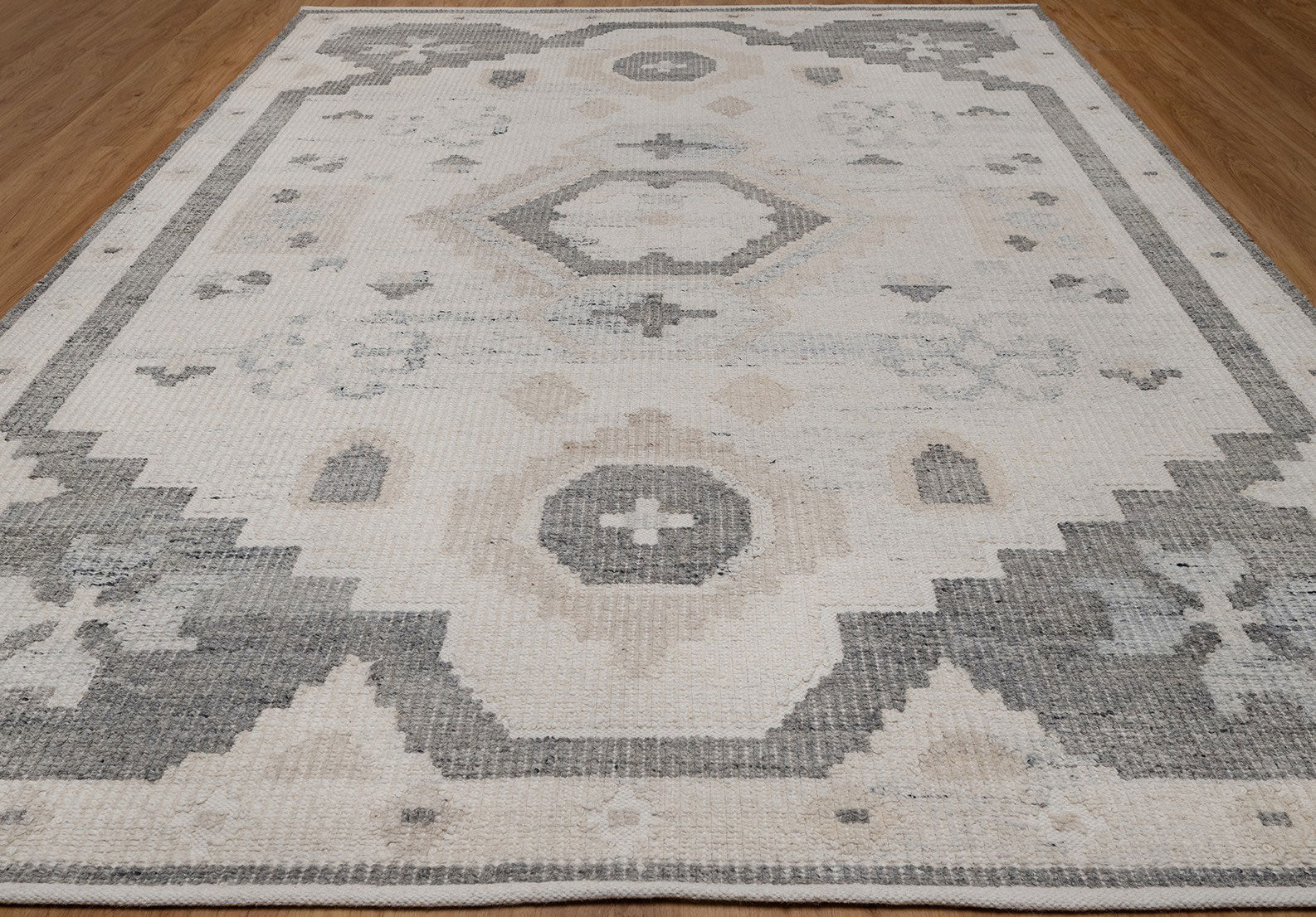 Soft Ground Feldspar Ivory Wool Rug, Hand-Woven Oushak Medallion, Cream Grey Vintage Area Rug 8x10 | Custom Size