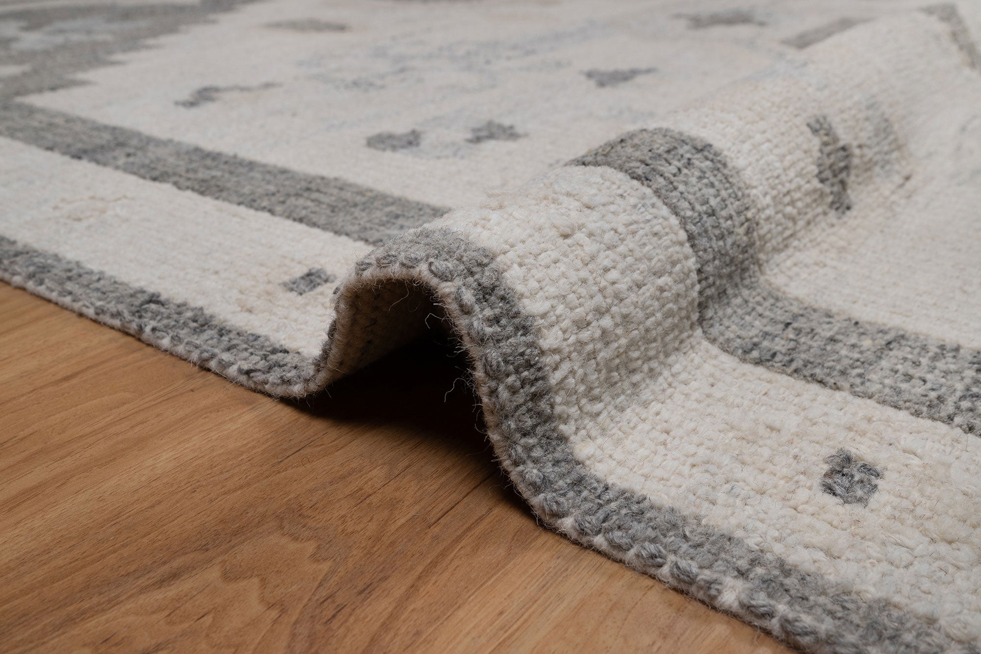 Soft Ground Feldspar Ivory Wool Rug, Hand-Woven Oushak Medallion, Cream Grey Vintage Area Rug 8x10 | Custom Size