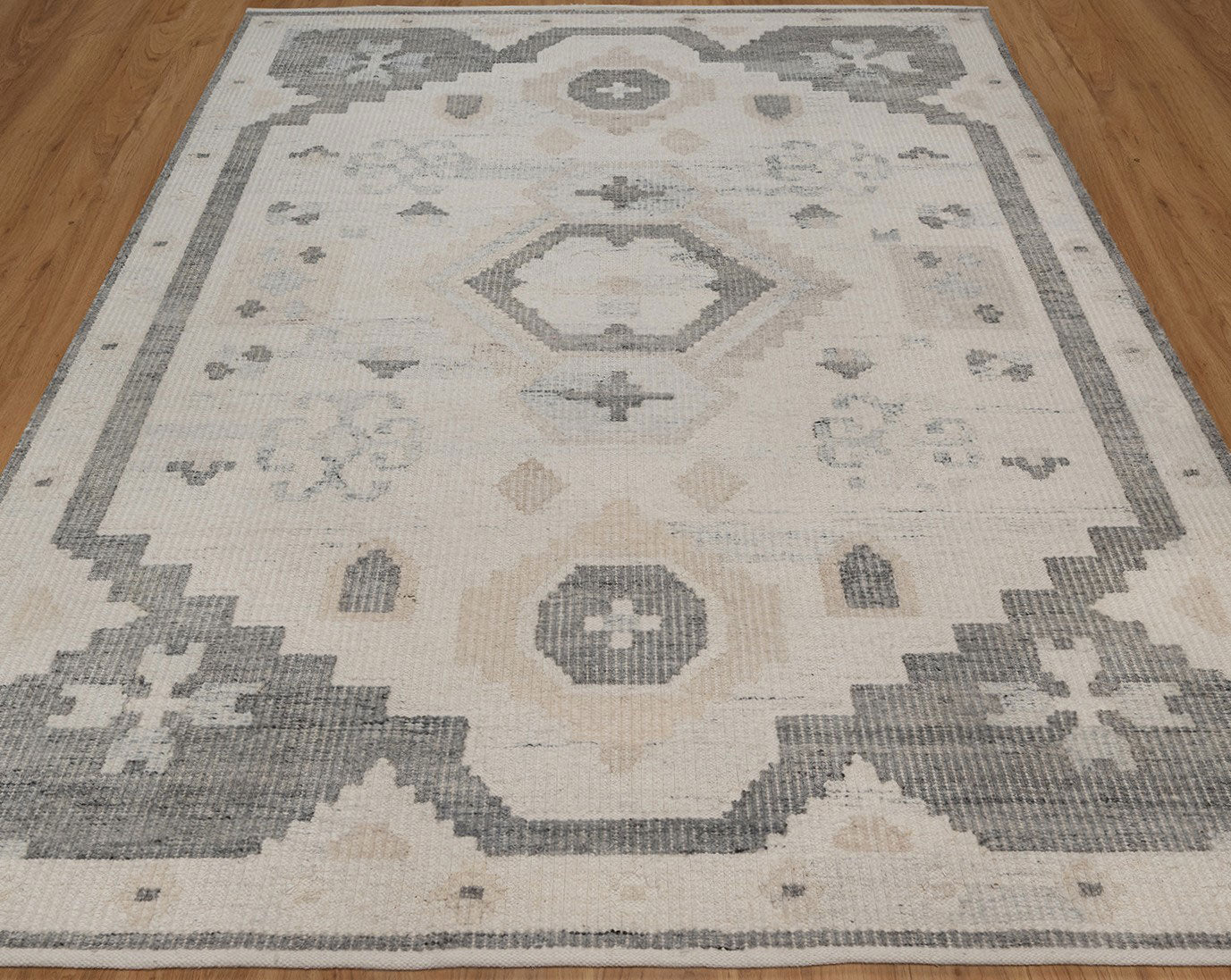 Soft Ground Feldspar Ivory Wool Rug, Hand-Woven Oushak Medallion, Cream Grey Vintage Area Rug 8x10 | Custom Size