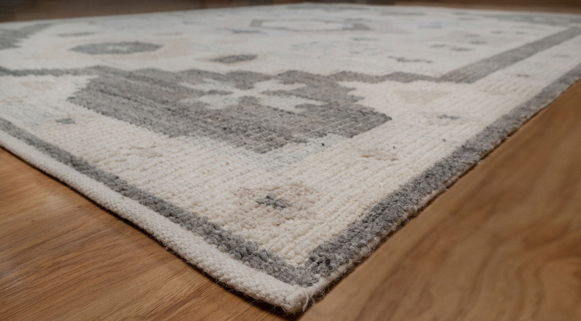 Soft Ground Feldspar Ivory Wool Rug, Hand-Woven Oushak Medallion, Cream Grey Vintage Area Rug 8x10 | Custom Size