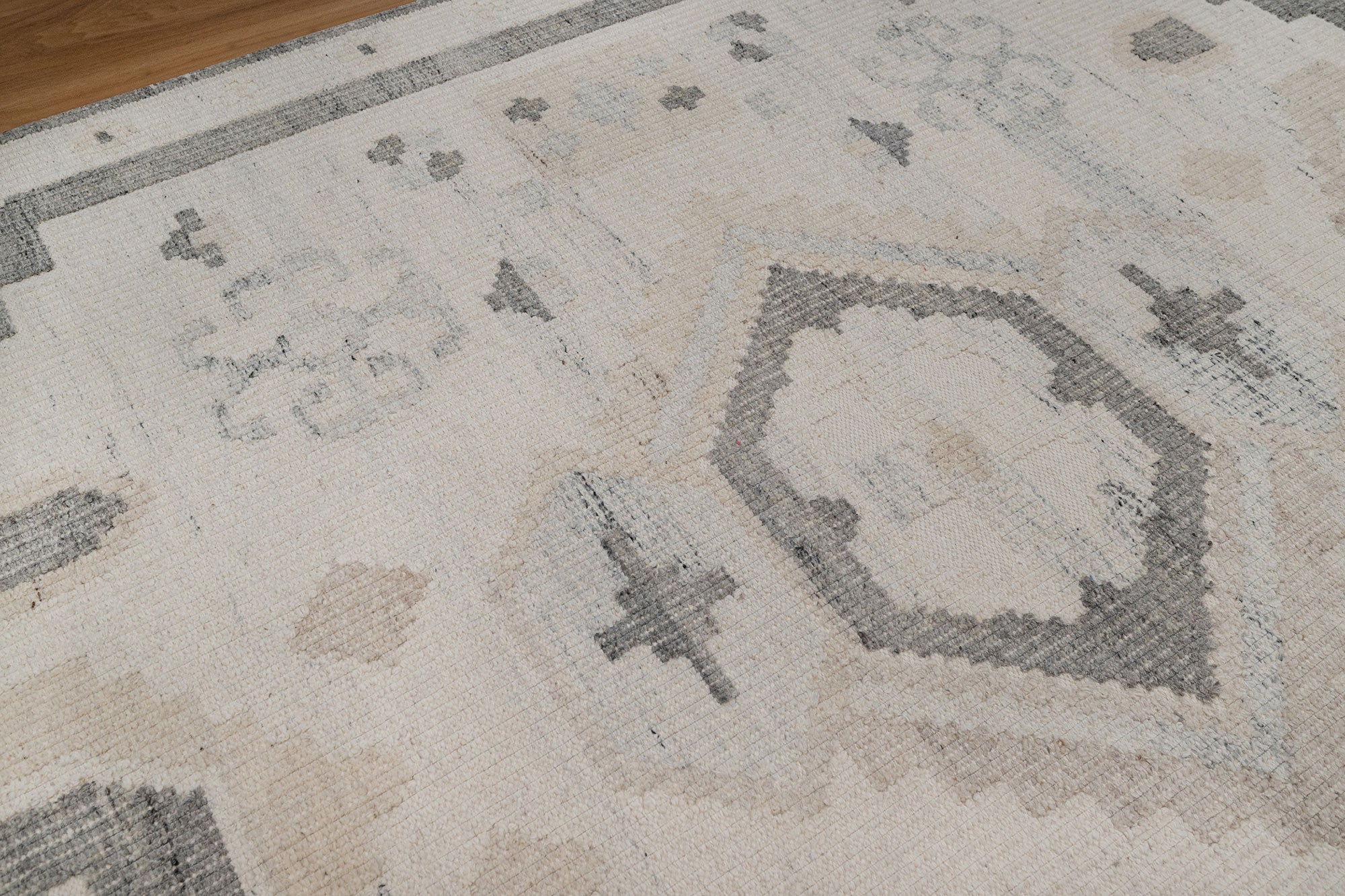 Soft Ground Feldspar Ivory Wool Rug, Hand-Woven Oushak Medallion, Cream Grey Vintage Area Rug 8x10 | Custom Size