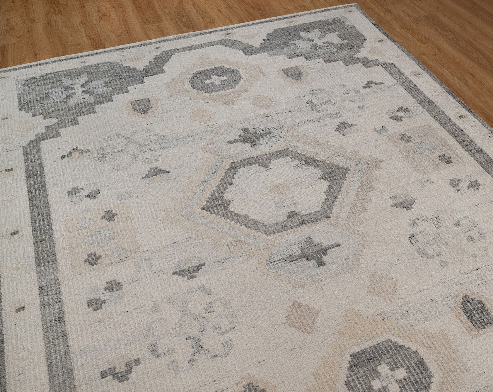 Soft Ground Feldspar Ivory Wool Rug, Hand-Woven Oushak Medallion, Cream Grey Vintage Area Rug 8x10 | Custom Size