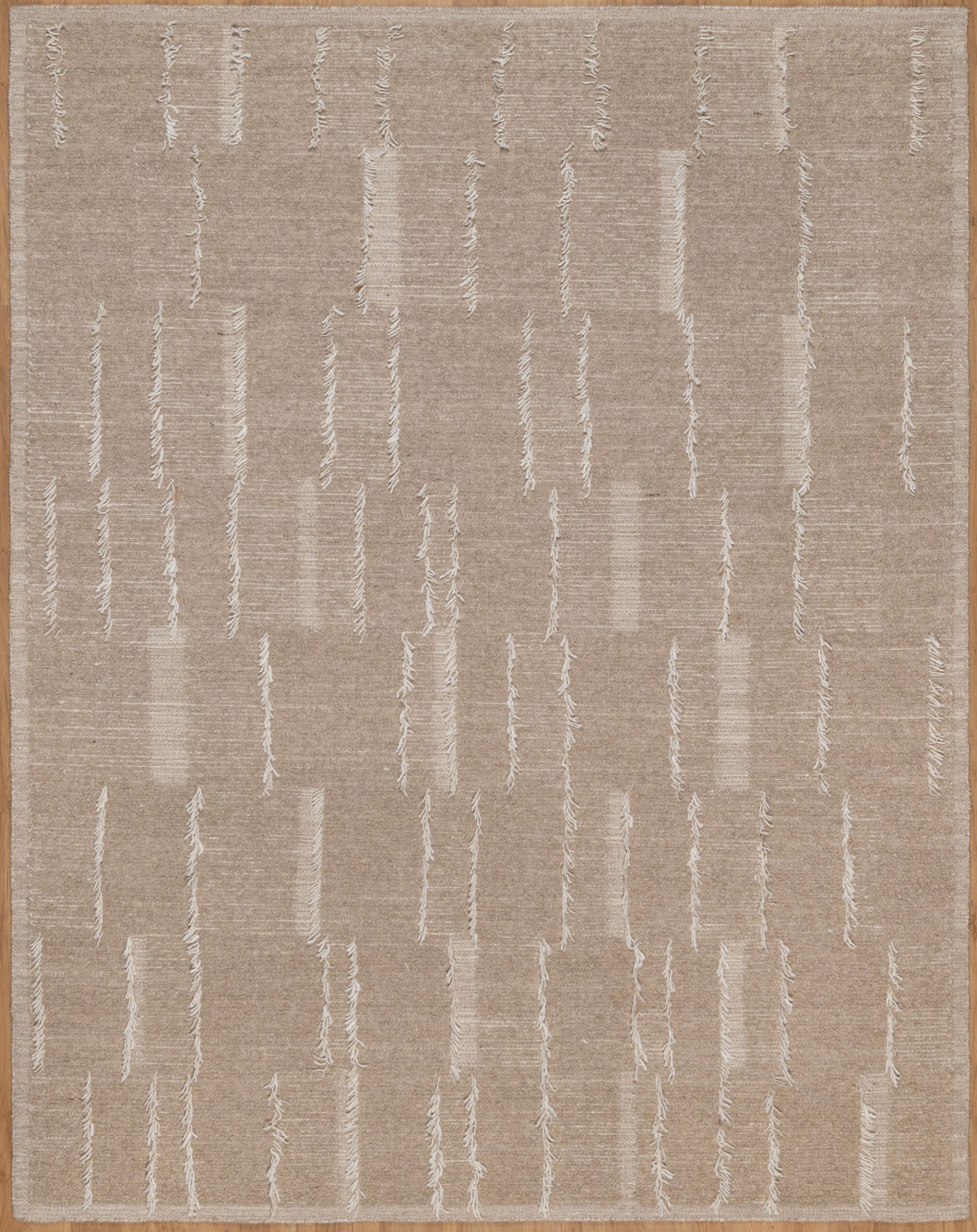 Warm Grain Barley Oat Wool Rug, Hand-Knotted Fringe Texture, Natural Beige Tribal Area Rug 8x10 | Custom Size