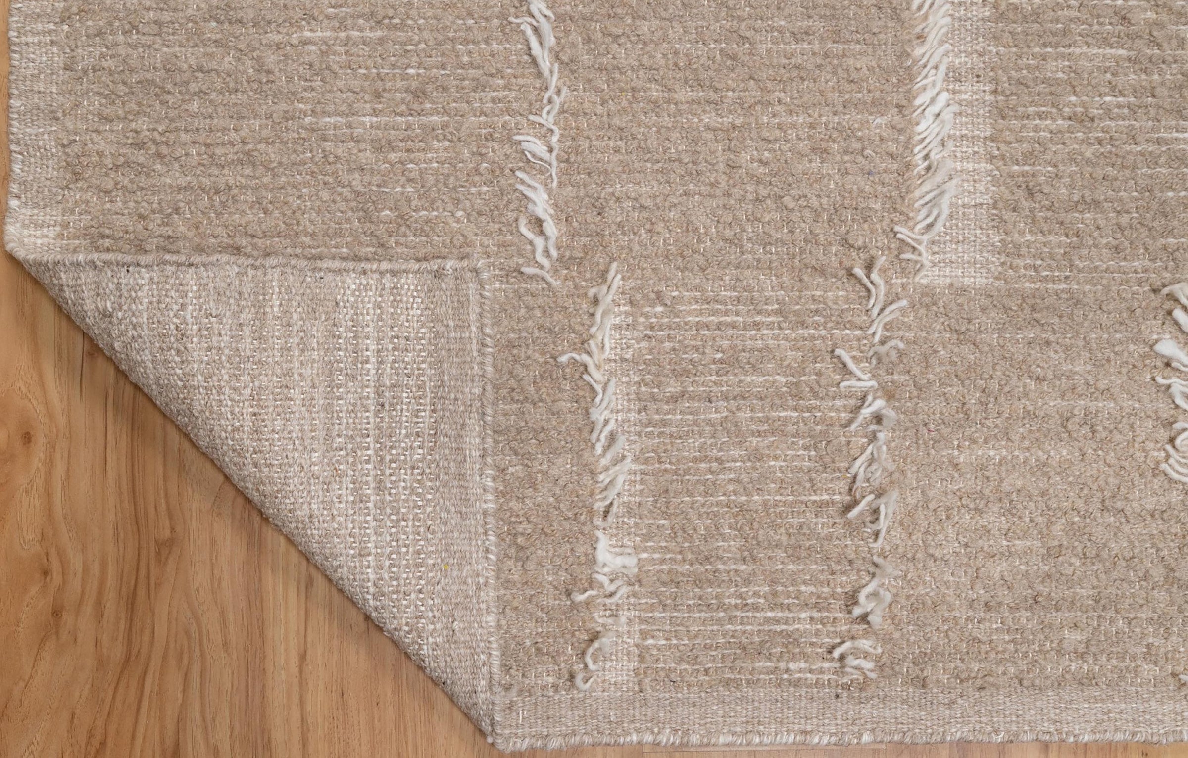 Warm Grain Barley Oat Wool Rug, Hand-Knotted Fringe Texture, Natural Beige Tribal Area Rug 8x10 | Custom Size
