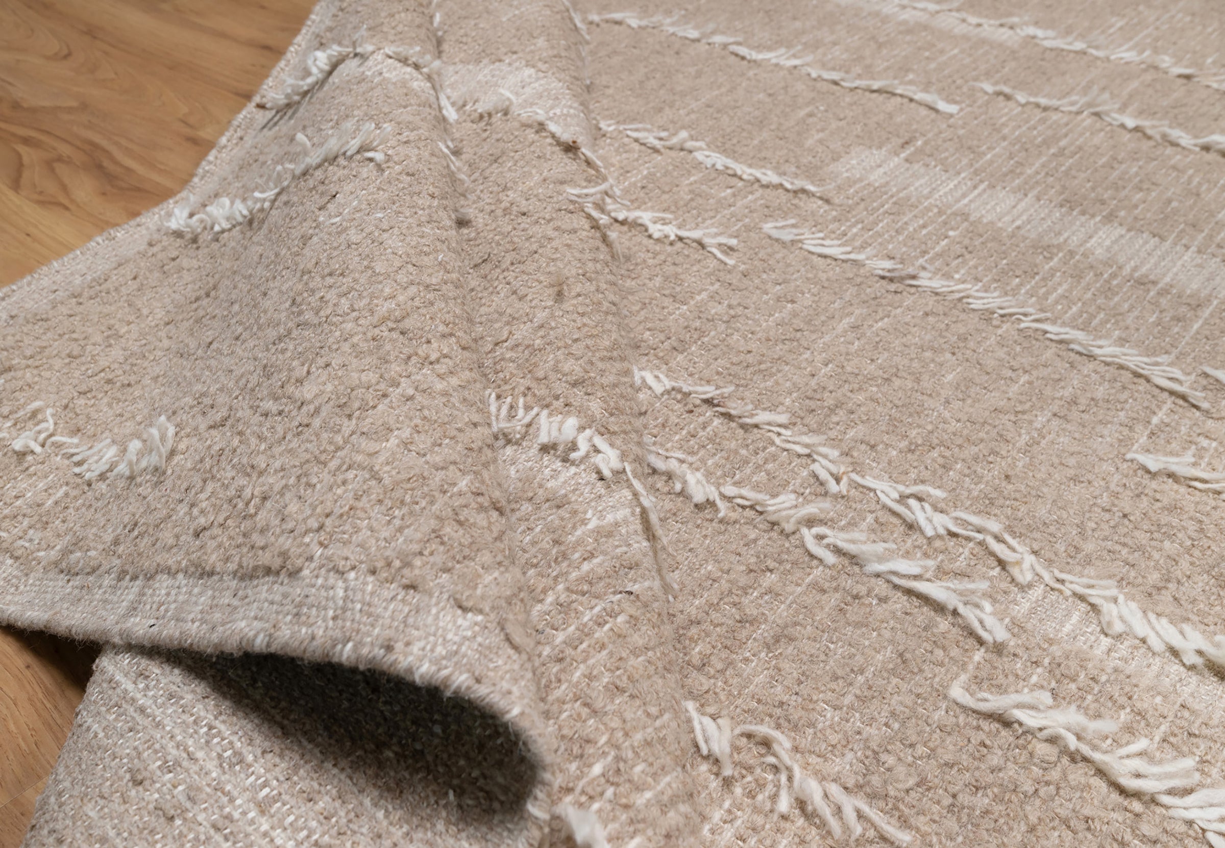 Warm Grain Barley Oat Wool Rug, Hand-Knotted Fringe Texture, Natural Beige Tribal Area Rug 8x10 | Custom Size