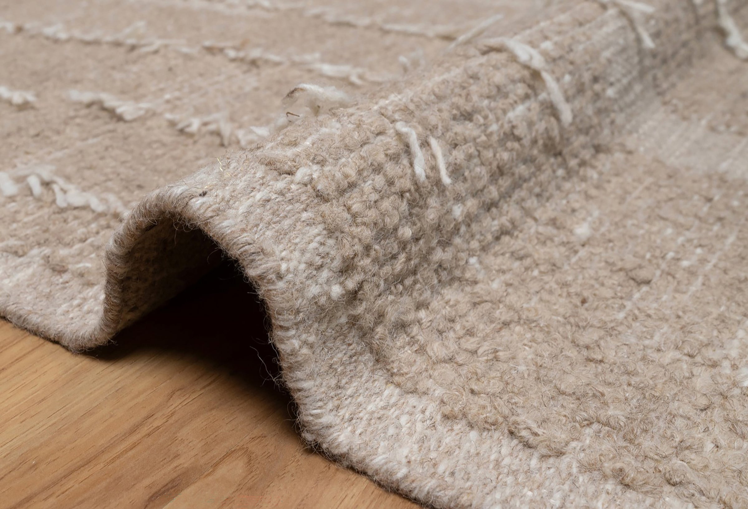 Warm Grain Barley Oat Wool Rug, Hand-Knotted Fringe Texture, Natural Beige Tribal Area Rug 8x10 | Custom Size