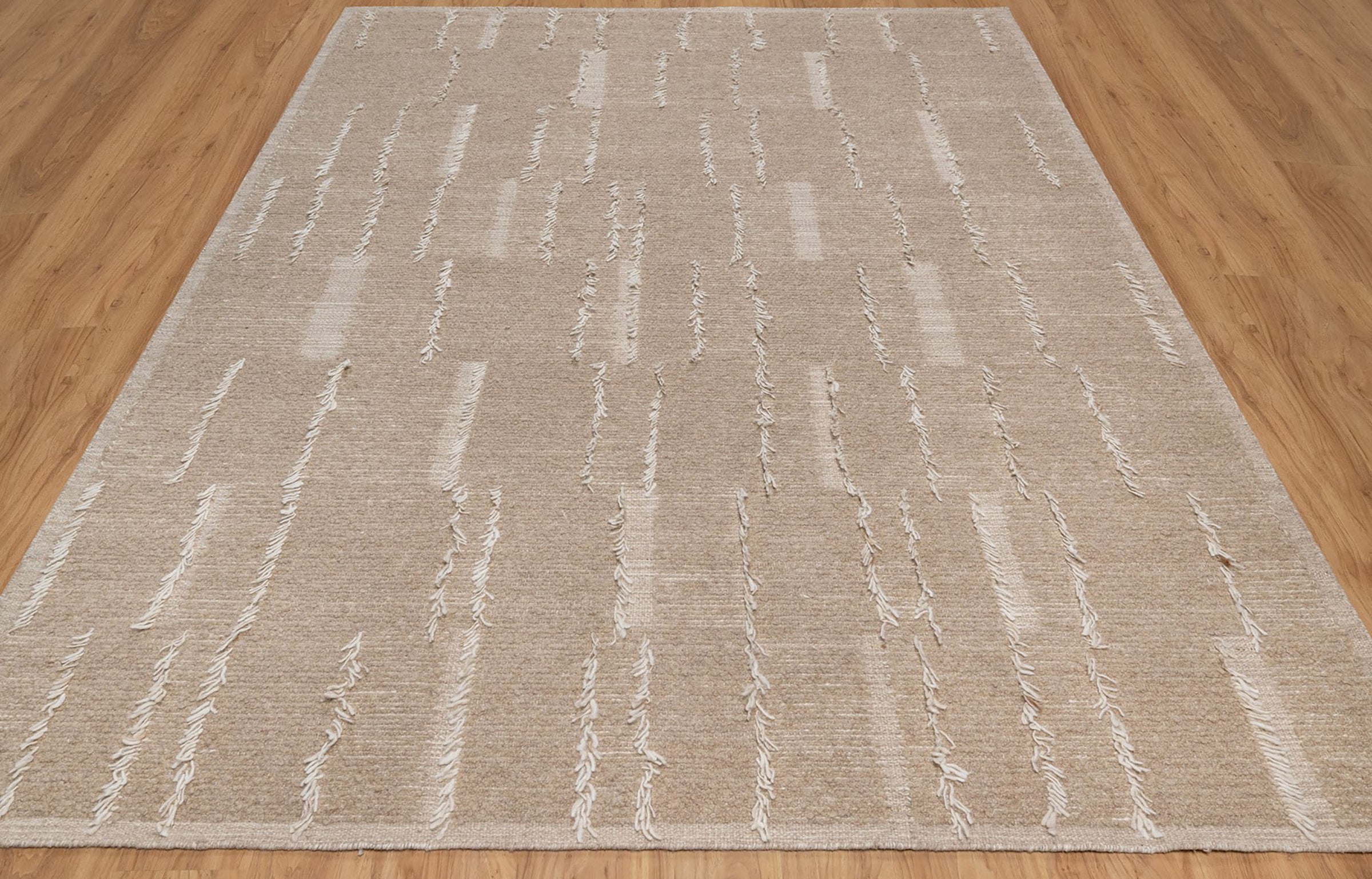 Warm Grain Barley Oat Wool Rug, Hand-Knotted Fringe Texture, Natural Beige Tribal Area Rug 8x10 | Custom Size