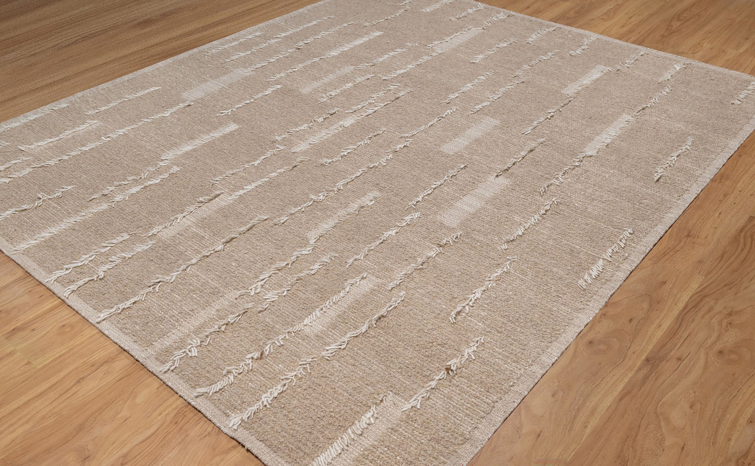 Warm Grain Barley Oat Wool Rug, Hand-Knotted Fringe Texture, Natural Beige Tribal Area Rug 8x10 | Custom Size