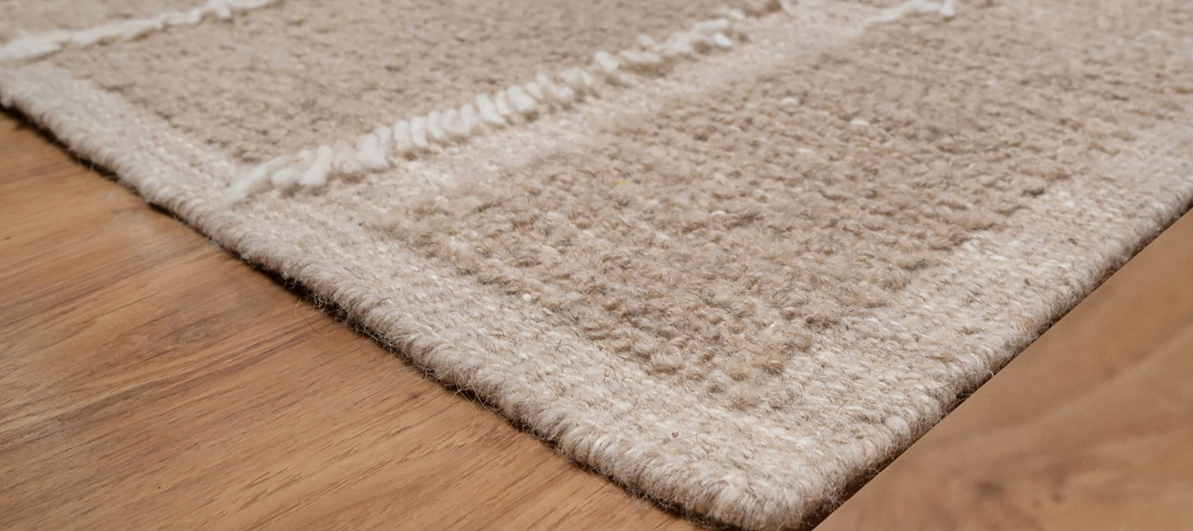 Warm Grain Barley Oat Wool Rug, Hand-Knotted Fringe Texture, Natural Beige Tribal Area Rug 8x10 | Custom Size