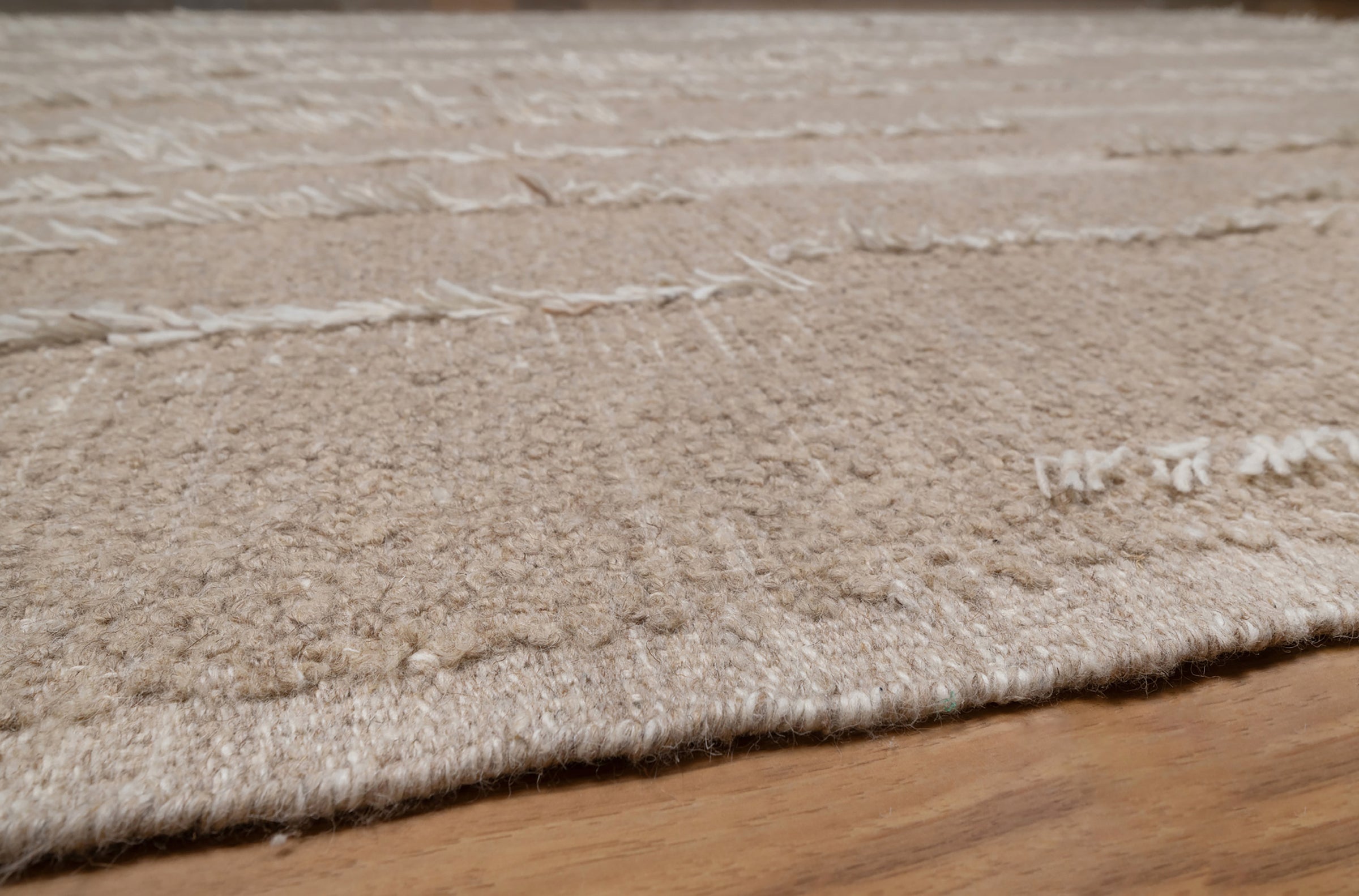 Warm Grain Barley Oat Wool Rug, Hand-Knotted Fringe Texture, Natural Beige Tribal Area Rug 8x10 | Custom Size