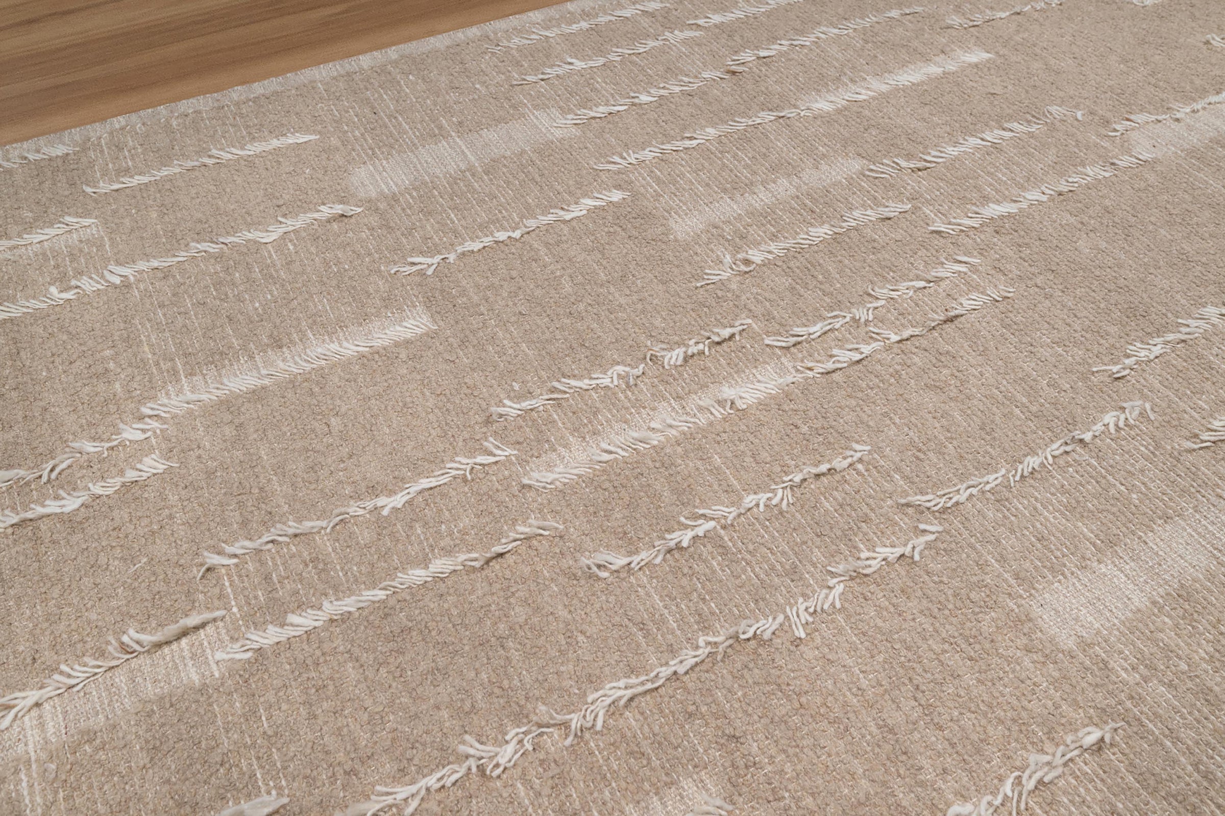 Warm Grain Barley Oat Wool Rug, Hand-Knotted Fringe Texture, Natural Beige Tribal Area Rug 8x10 | Custom Size