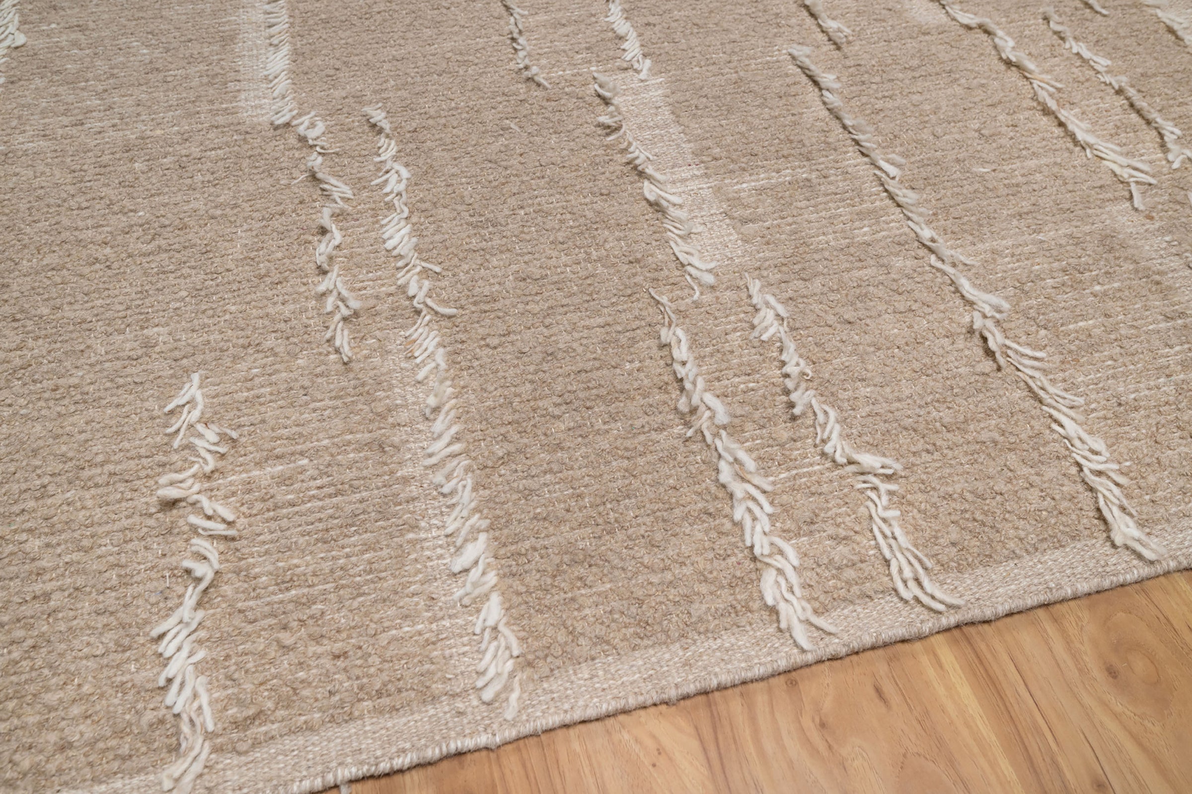 Warm Grain Barley Oat Wool Rug, Hand-Knotted Fringe Texture, Natural Beige Tribal Area Rug 8x10 | Custom Size