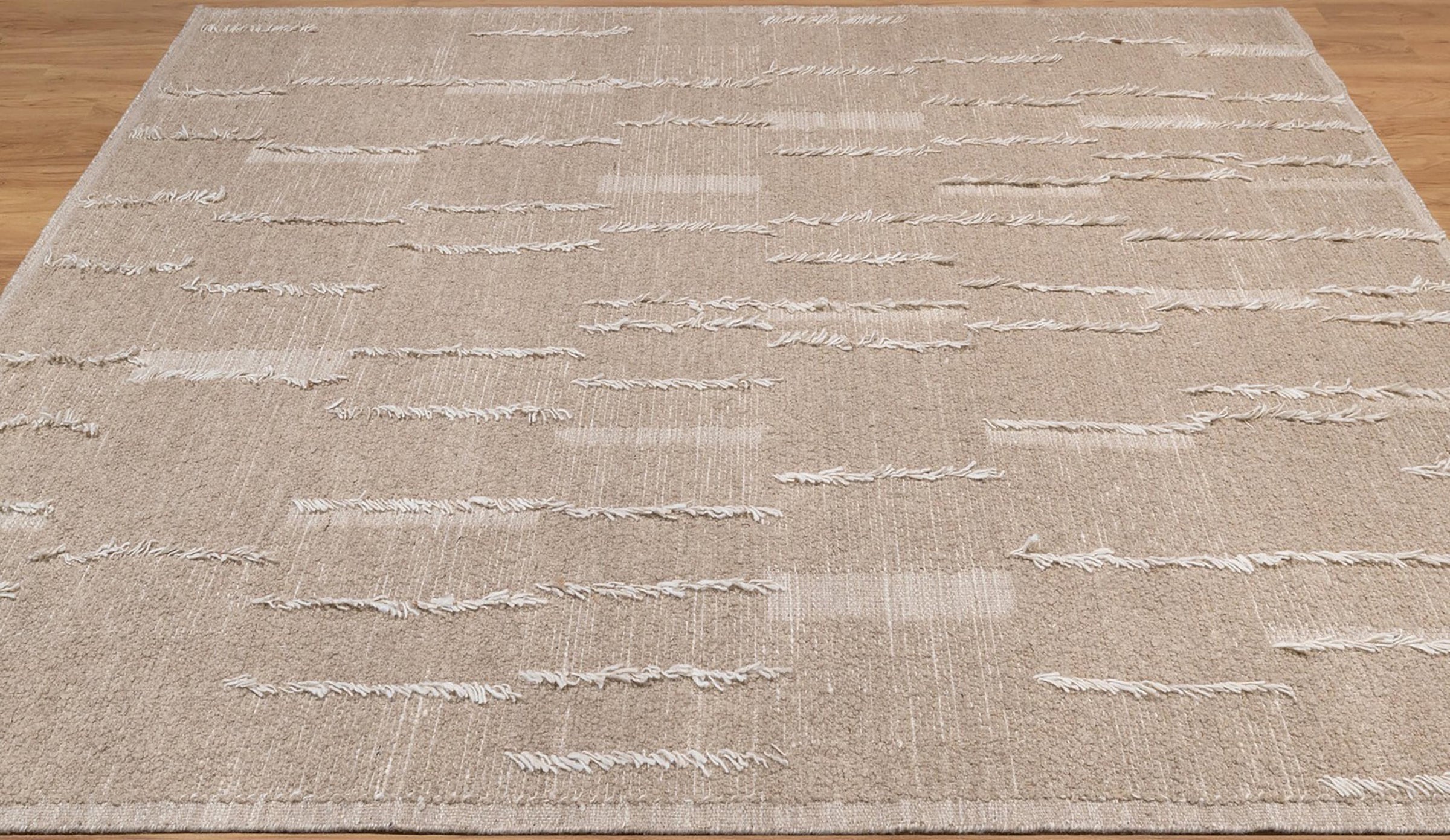Warm Grain Barley Oat Wool Rug, Hand-Knotted Fringe Texture, Natural Beige Tribal Area Rug 8x10 | Custom Size