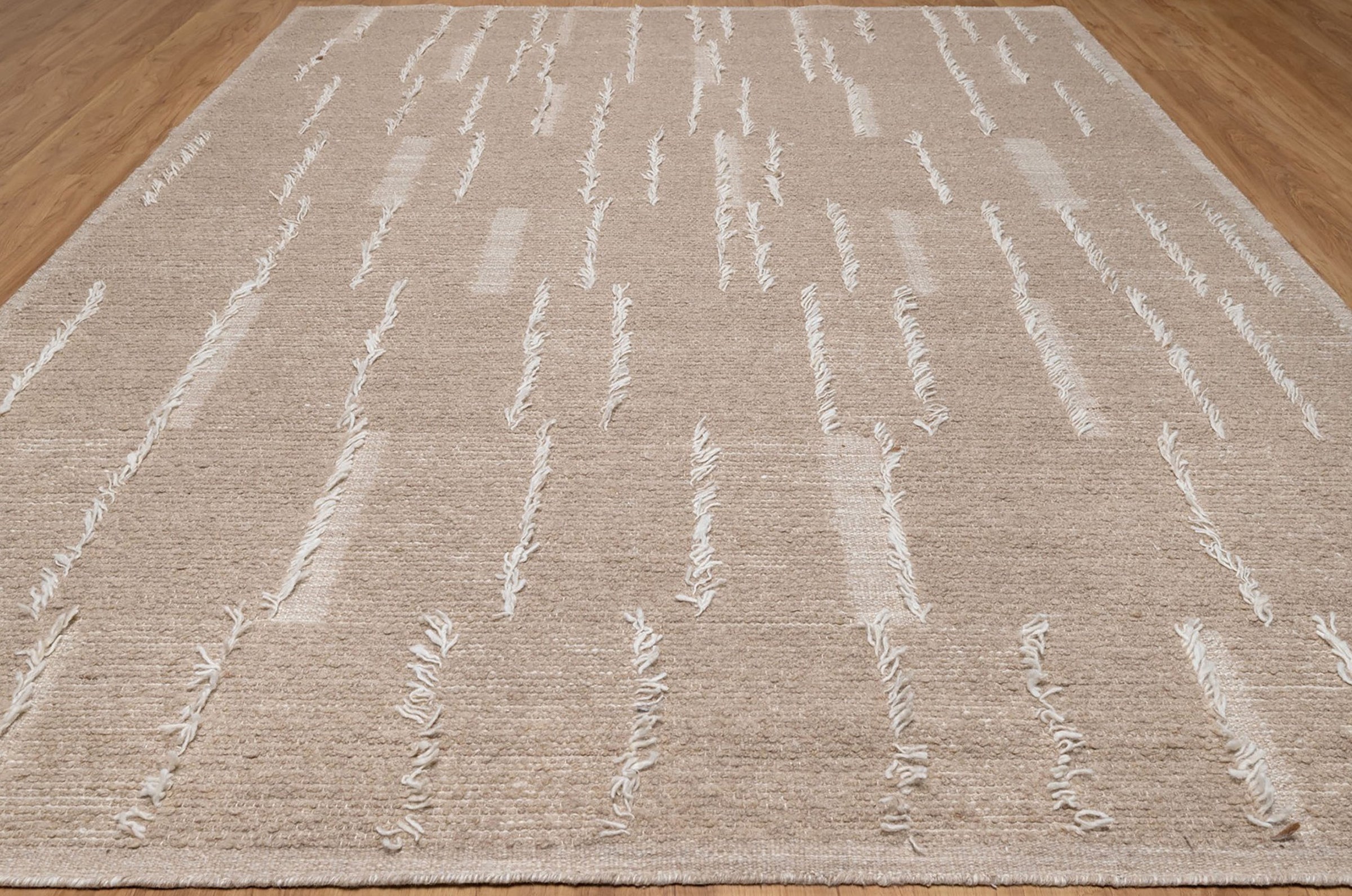 Warm Grain Barley Oat Wool Rug, Hand-Knotted Fringe Texture, Natural Beige Tribal Area Rug 8x10 | Custom Size