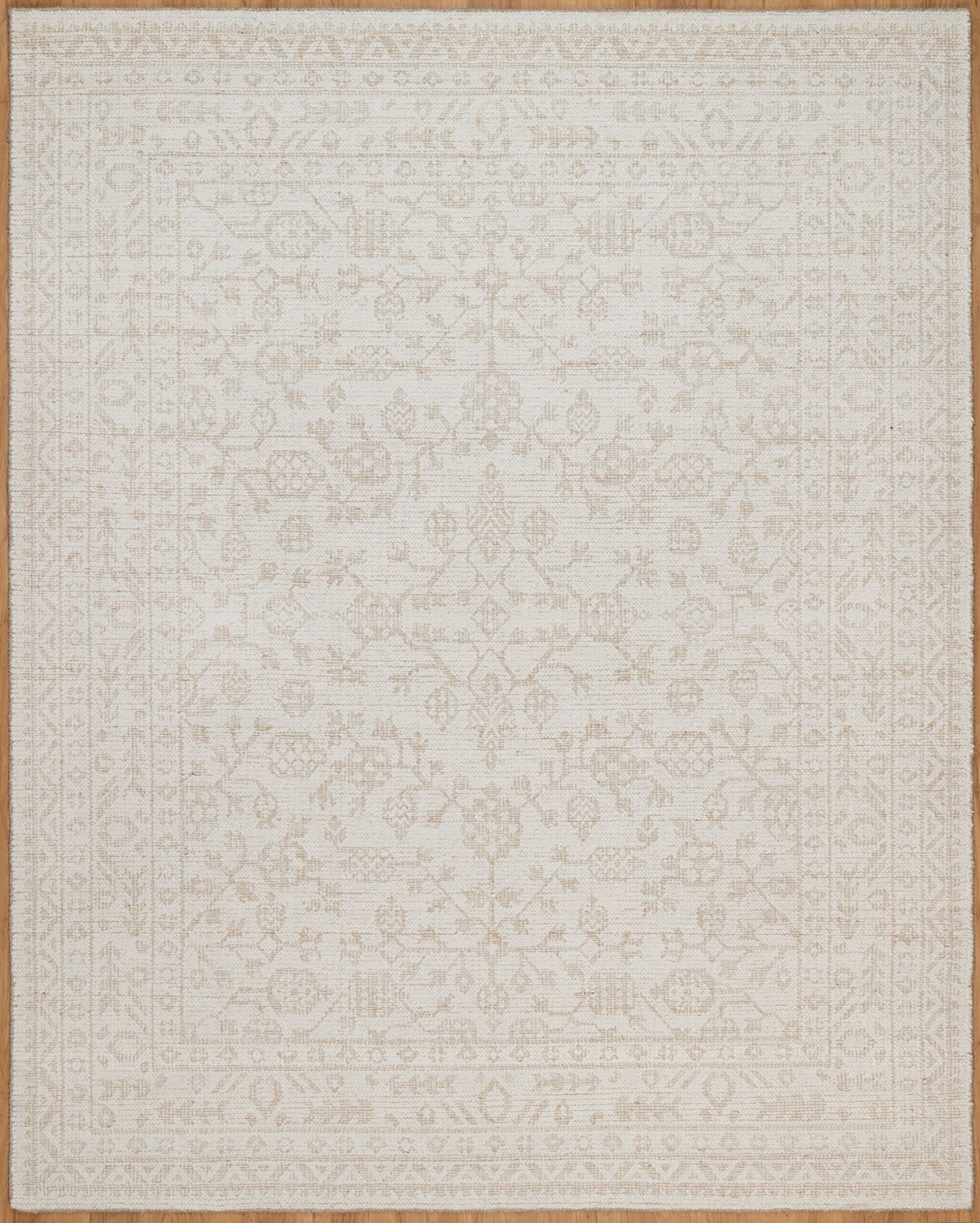 Soft Ground Alabaster Ivory Wool Rug, Hand-Knotted Oushak Style, Cream Beige Vintage Area Rug 8x10 | Custom Size