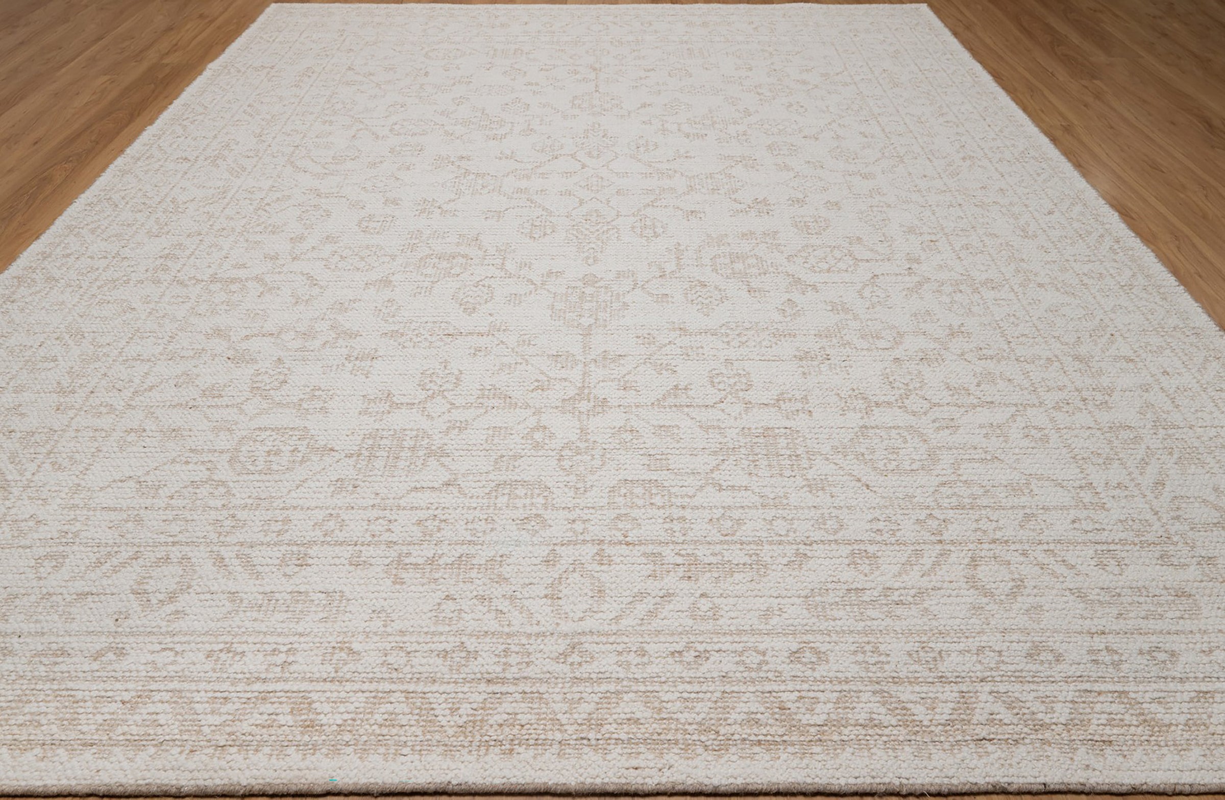 Soft Ground Alabaster Ivory Wool Rug, Hand-Knotted Oushak Style, Cream Beige Vintage Area Rug 8x10 | Custom Size