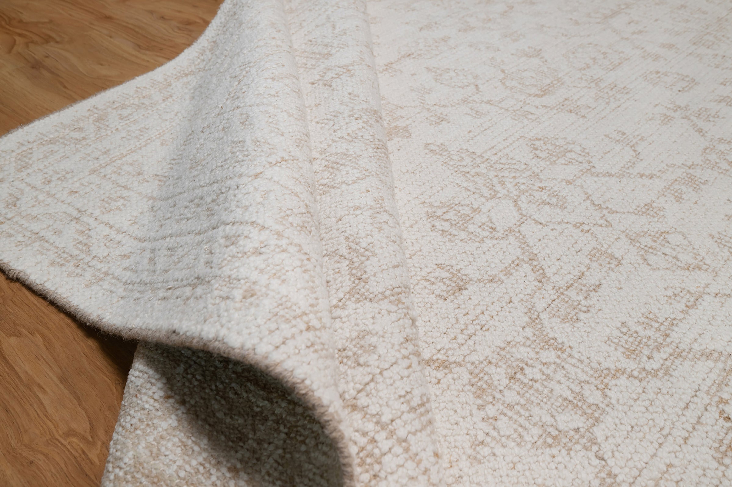 Soft Ground Alabaster Ivory Wool Rug, Hand-Knotted Oushak Style, Cream Beige Vintage Area Rug 8x10 | Custom Size