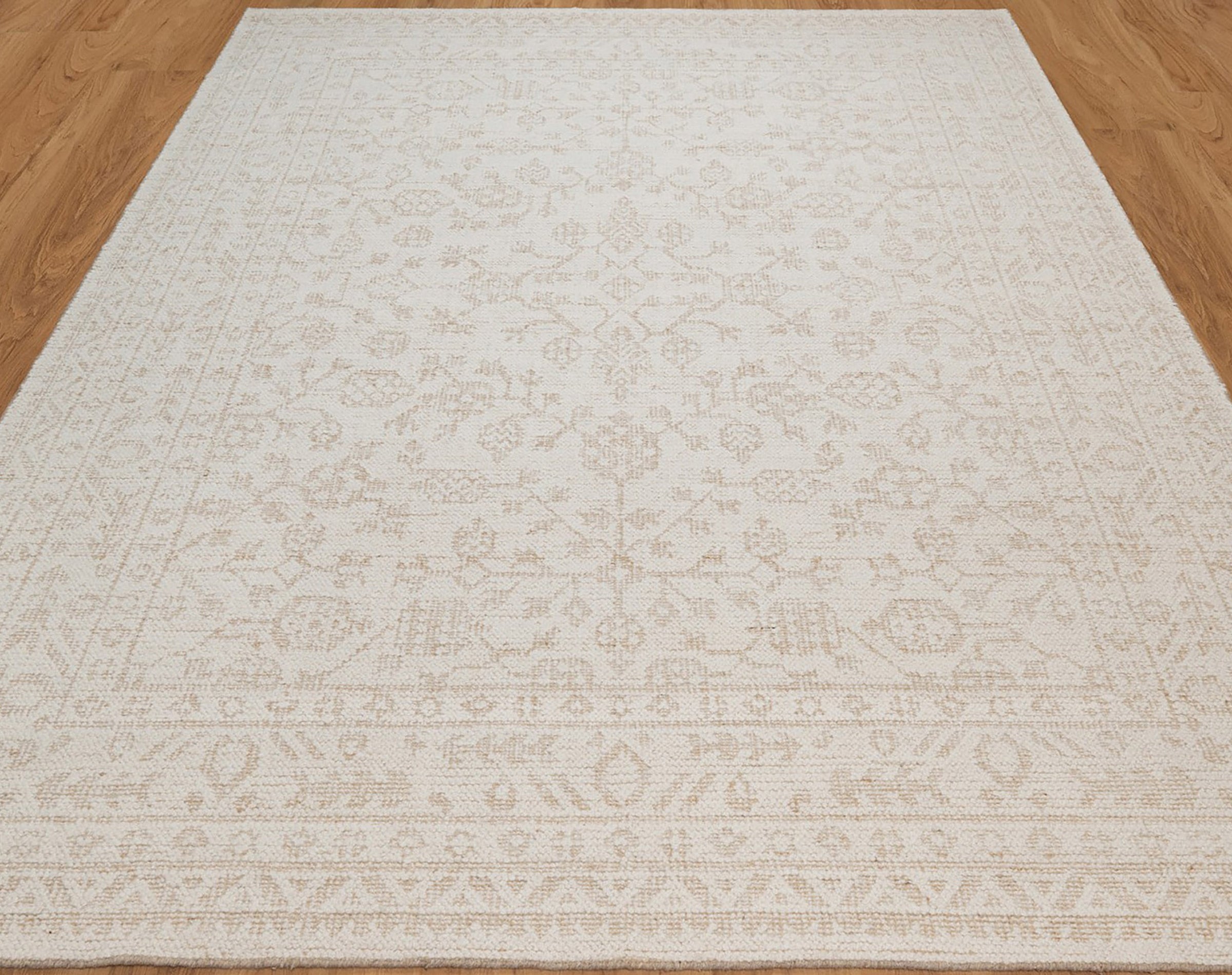 Soft Ground Alabaster Ivory Wool Rug, Hand-Knotted Oushak Style, Cream Beige Vintage Area Rug 8x10 | Custom Size