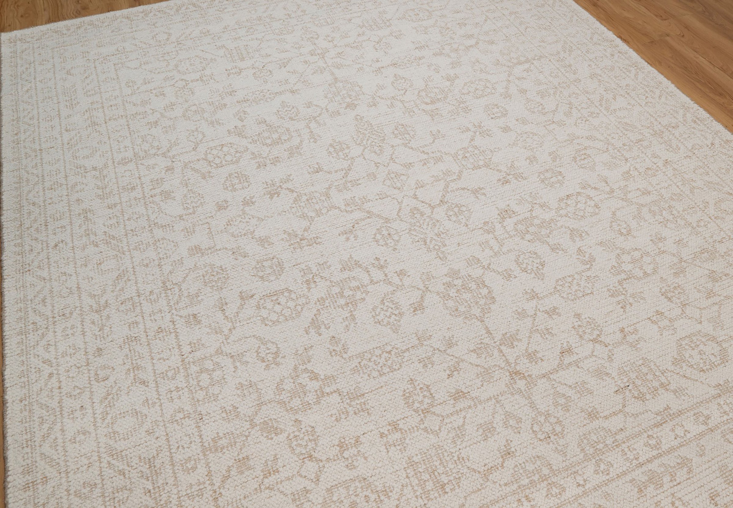Soft Ground Alabaster Ivory Wool Rug, Hand-Knotted Oushak Style, Cream Beige Vintage Area Rug 8x10 | Custom Size