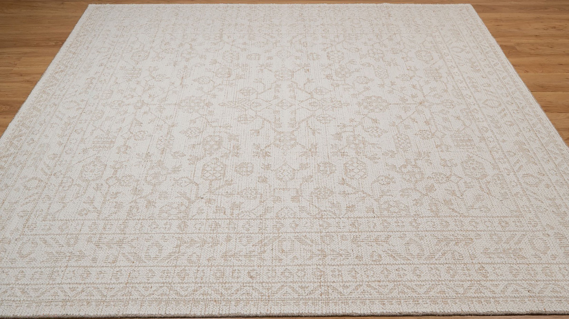 Soft Ground Alabaster Ivory Wool Rug, Hand-Knotted Oushak Style, Cream Beige Vintage Area Rug 8x10 | Custom Size