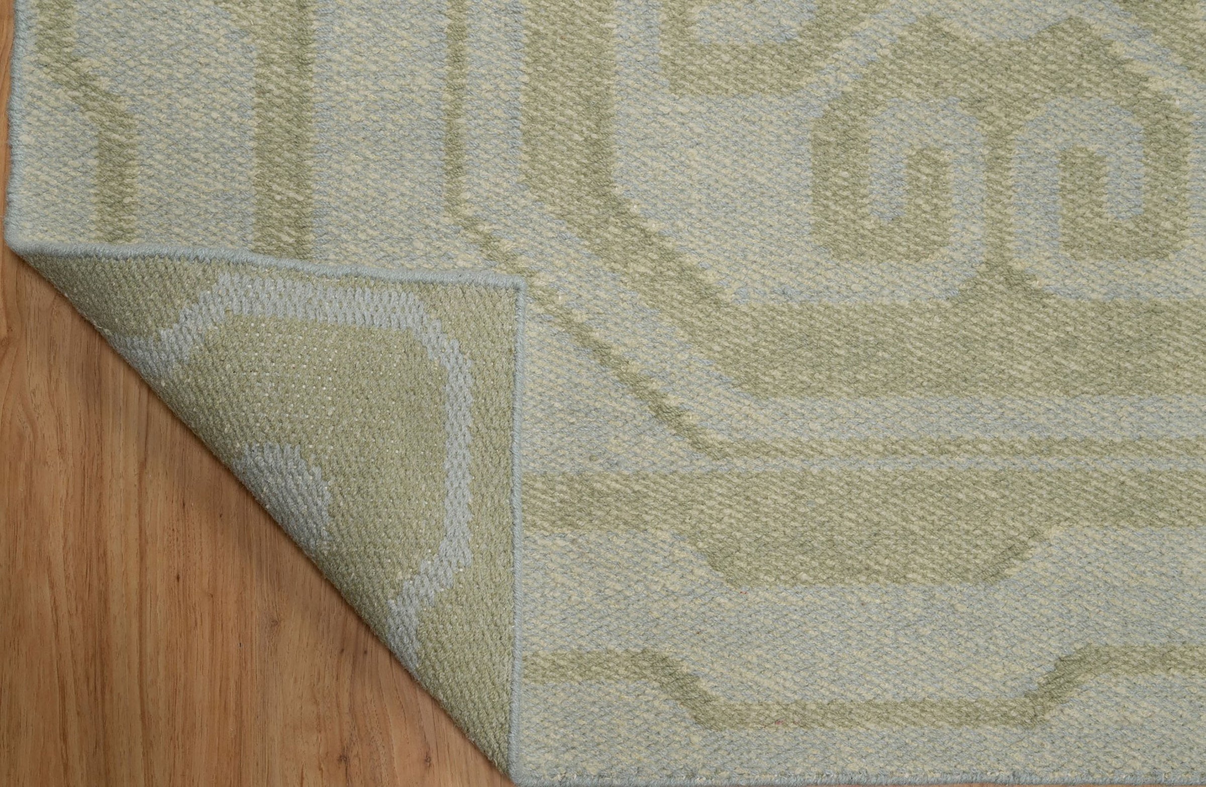 Open Field Damask Sage Wool Rug, Hand-Woven Medallion Tile, Pale Green Flatweave Area Rug 8x10 | Custom Size