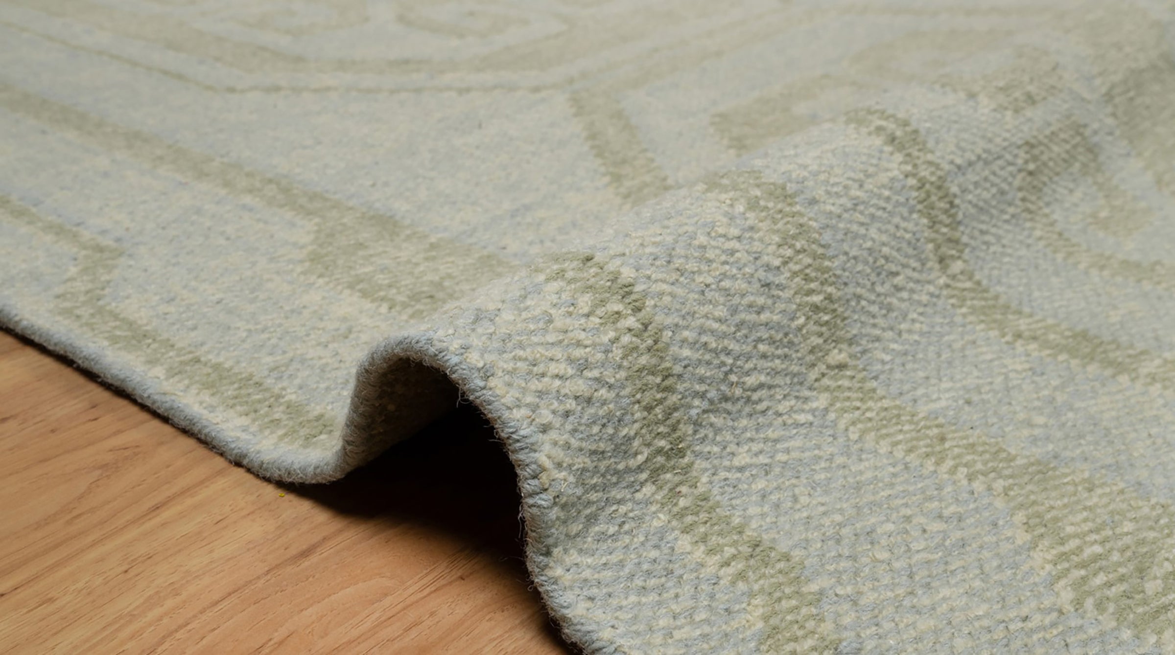 Open Field Damask Sage Wool Rug, Hand-Woven Medallion Tile, Pale Green Flatweave Area Rug 8x10 | Custom Size